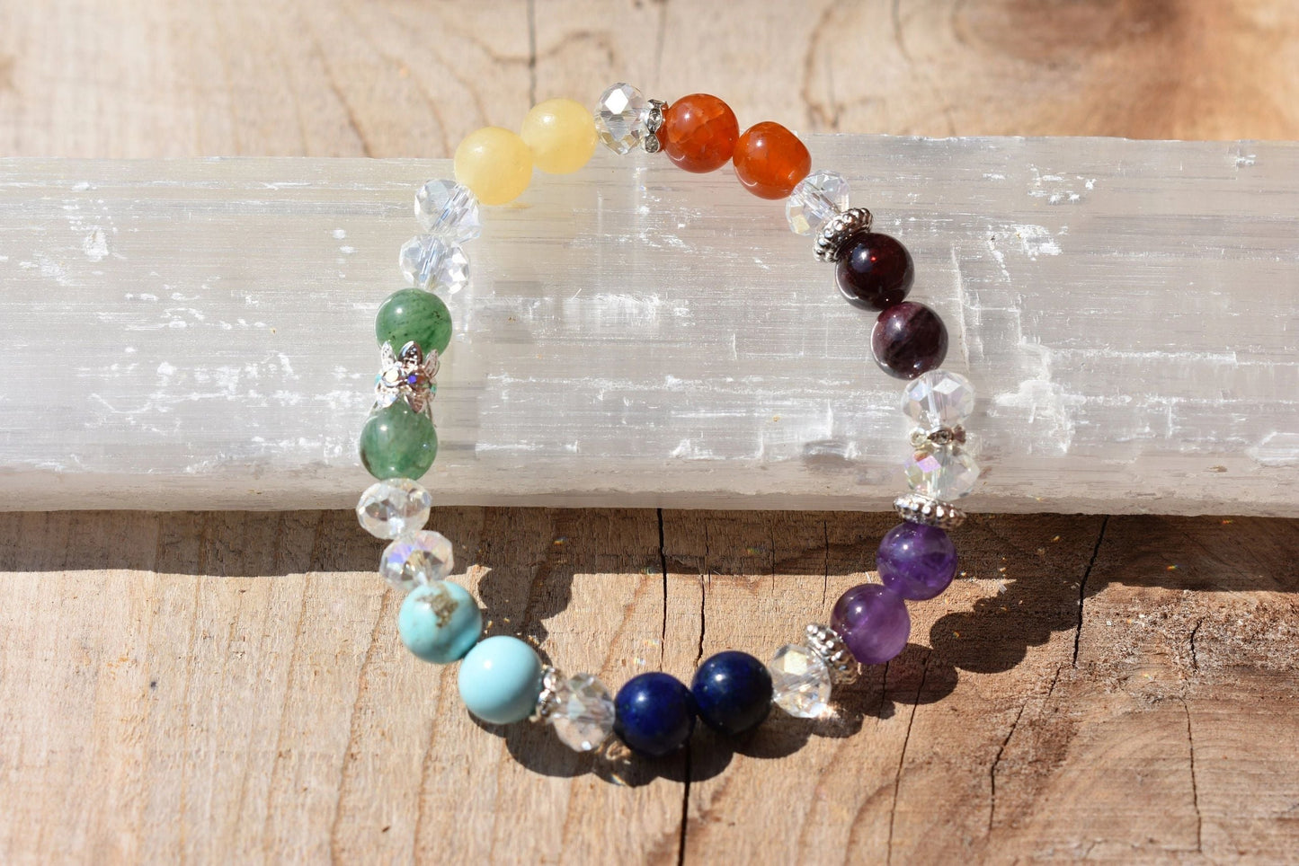 8mm Colors of the Chakras Natural Stone Bracelet – Energy Alignment • Balance • Full-Spectrum Healing