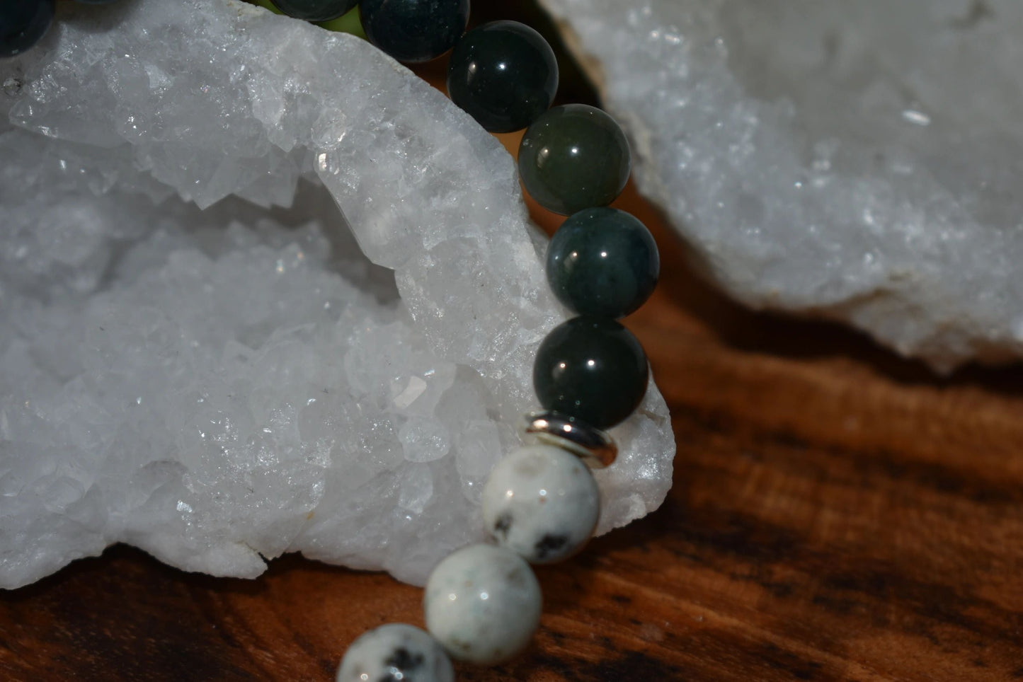 8mm Green Jasper & Lotus Jasper Crystal Bracelet – Grounding • Growth • Emotional Balance