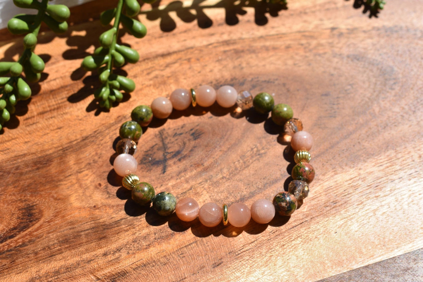8mm Peach Moonstone Unakite Crystal Bracelet Bundle – Intuition • Grounding • Emotional Wisdom