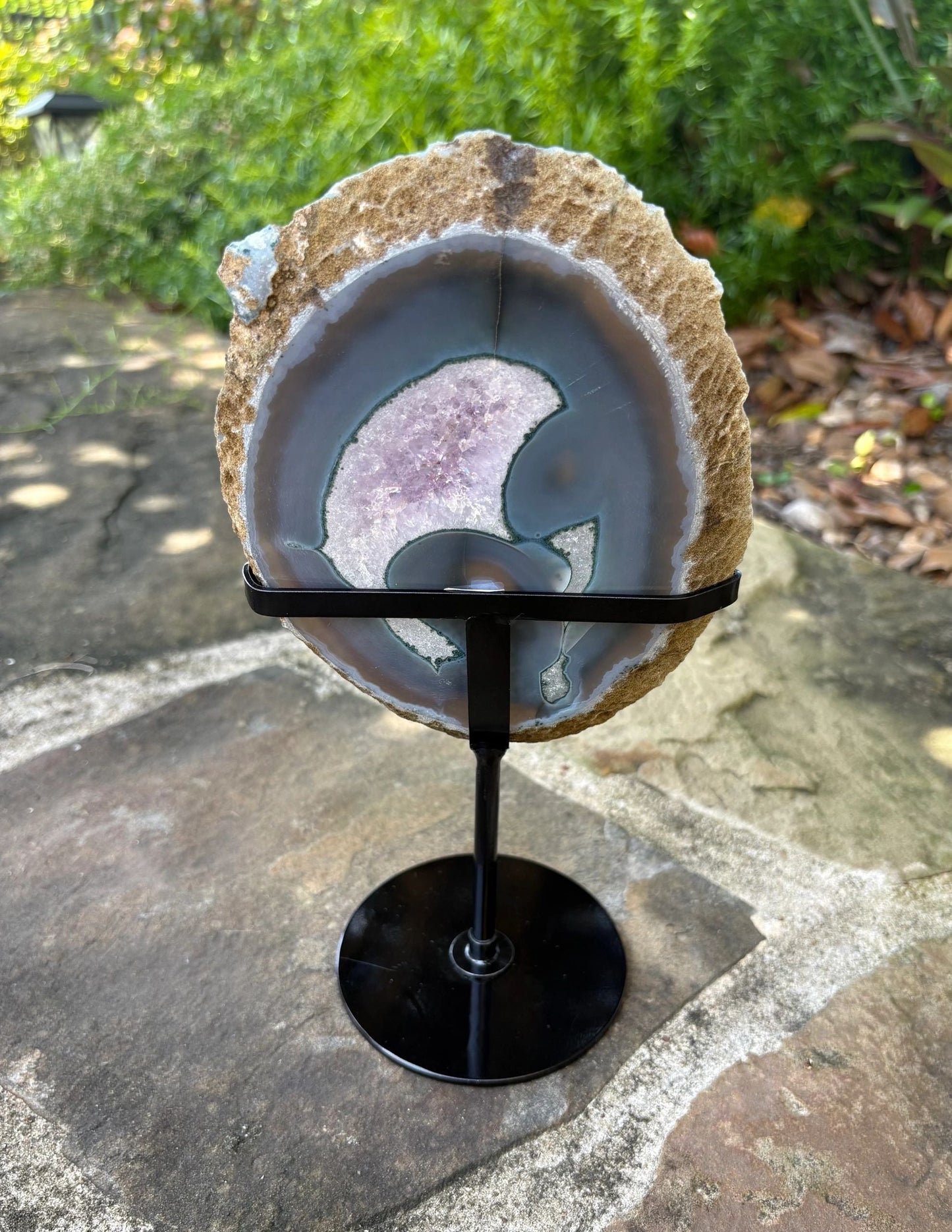 ๐ Bluish Gray Agate Druzy Crystal Slice on Stand โ Grounding, Clarity & Protection - You Pick