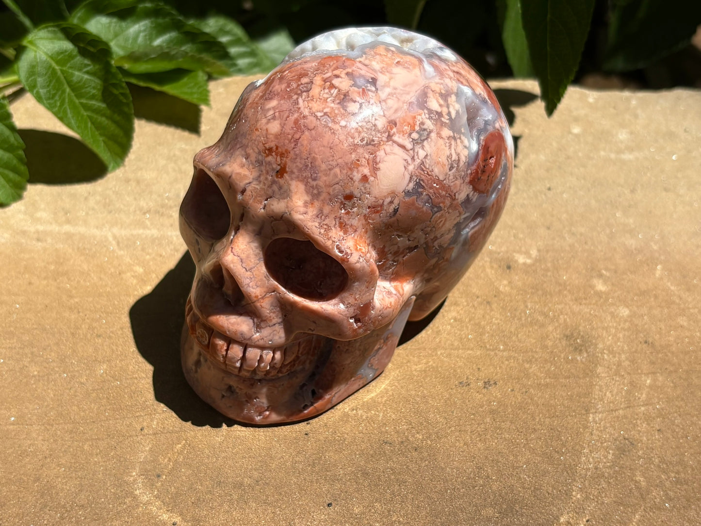 💀 Pink Petal Agate Skull with Druzy Crown – Grounded Joy, Ancient Wisdom & Spiraled Sparkle 1.58 lbs | 4" x 2.5" x 3.1" | Code: PA2
