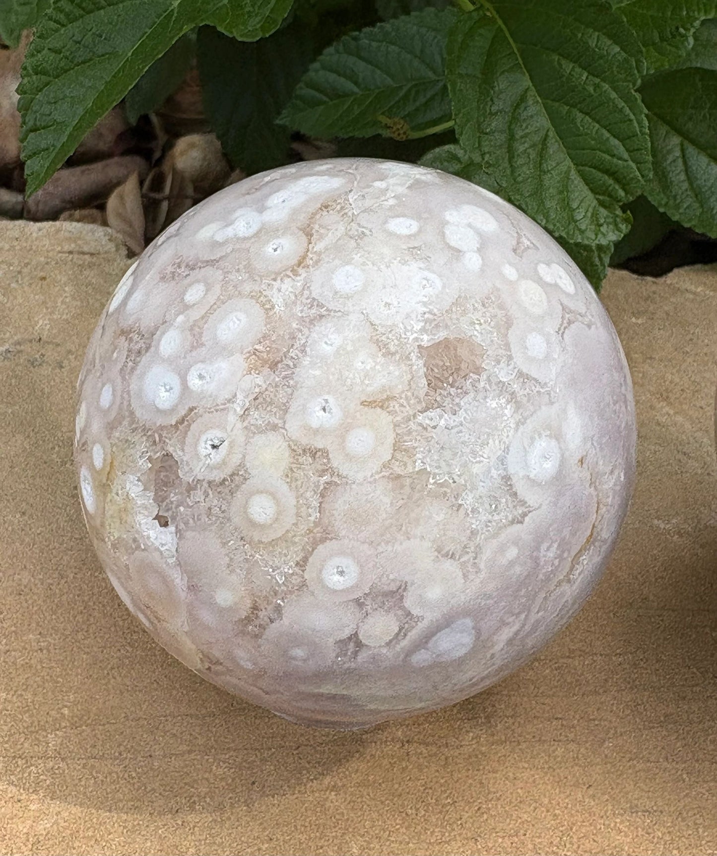 “Crack-a-Licious” Flower Agate Sphere Perfectly Imperfect | Character, Cosmic Quirks & Sparkly Surprises