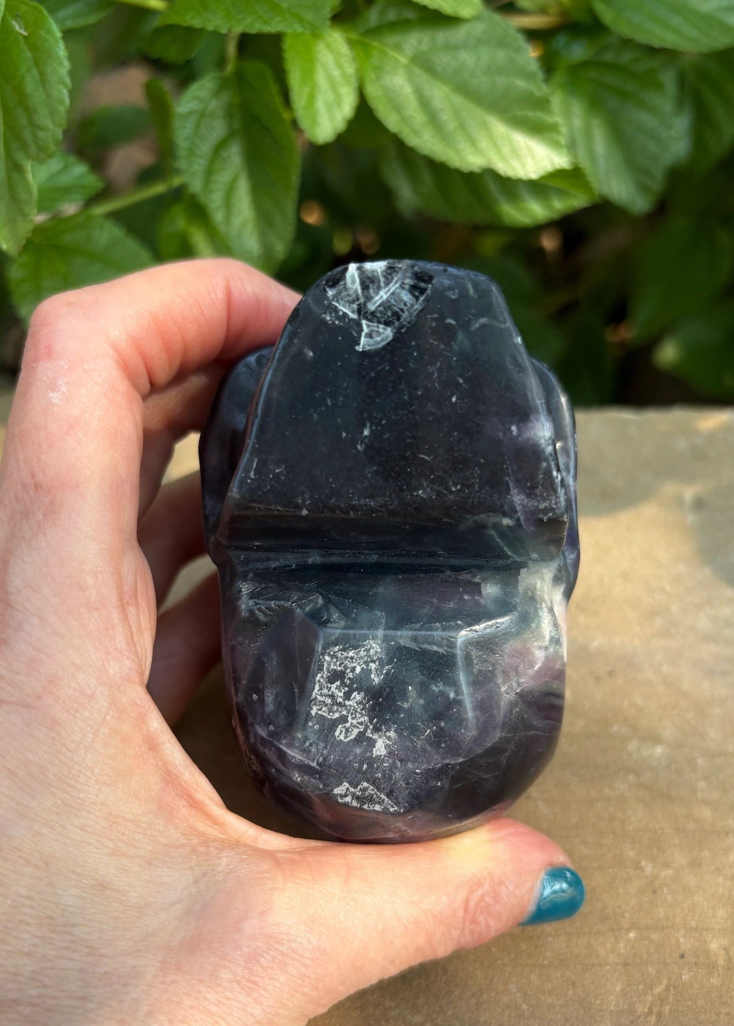 Rainbow Fluorite Fluorescent UV Carved Crystal Skull – Focus, Intuition, Aura Cleanse