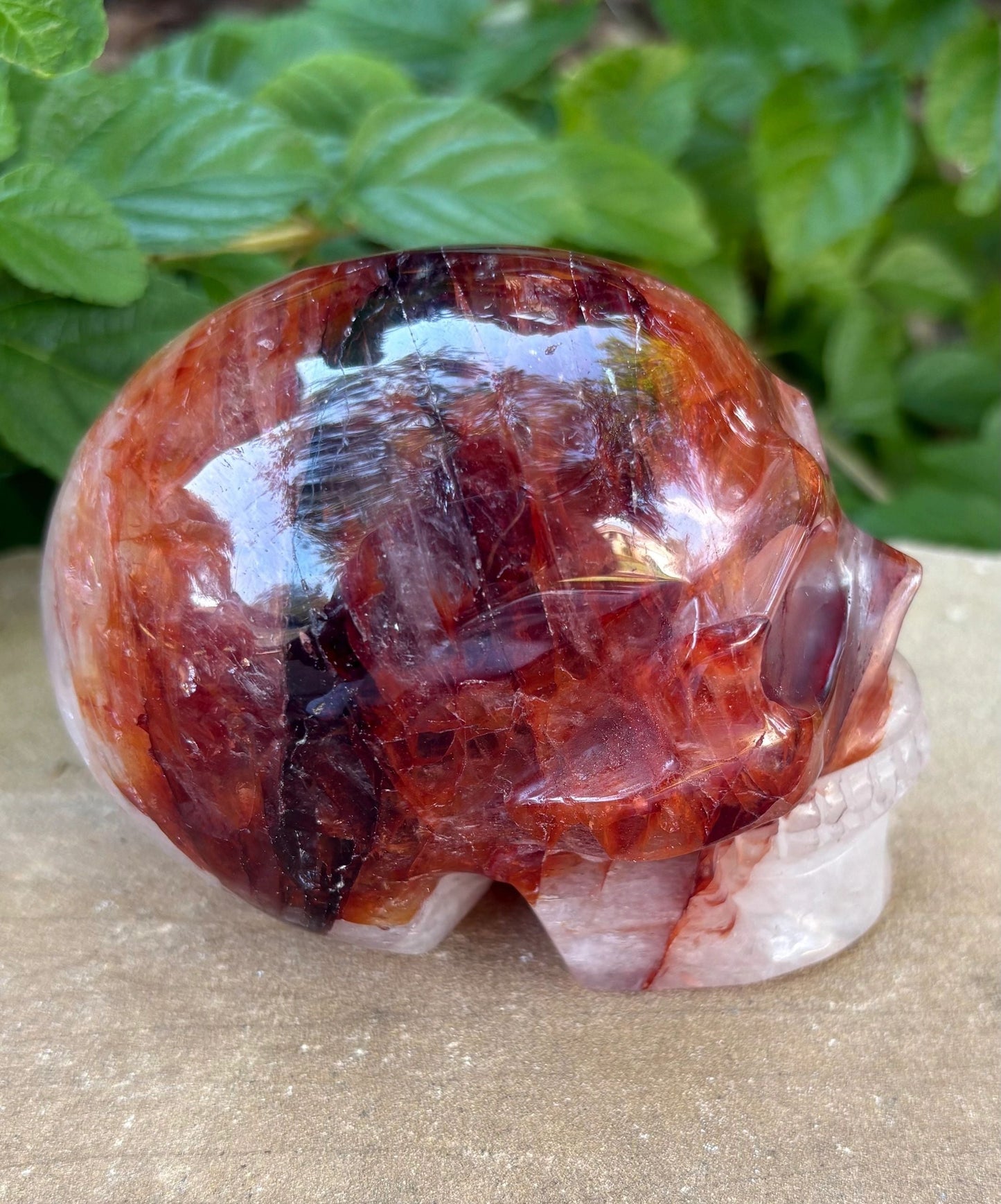 🔥 Fire Quartz Crystal Skull – Protection, Courage & Fiery Vitality | Hand-Carved Skull