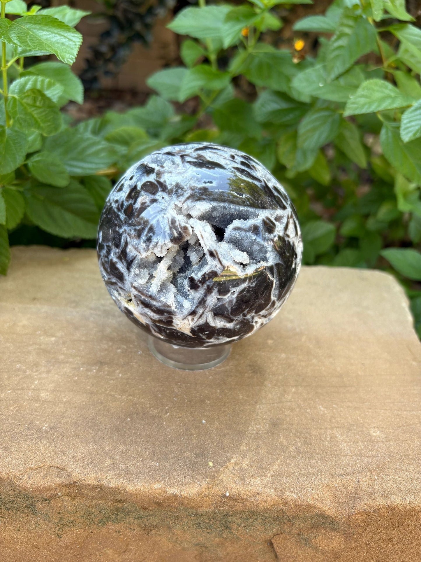 💎2.1 lb. Sphalerite Sphere with Sparkling Blue-Grey Druzy – Grounding, Transformation & Cosmic Glow Balance | Energy | Protection