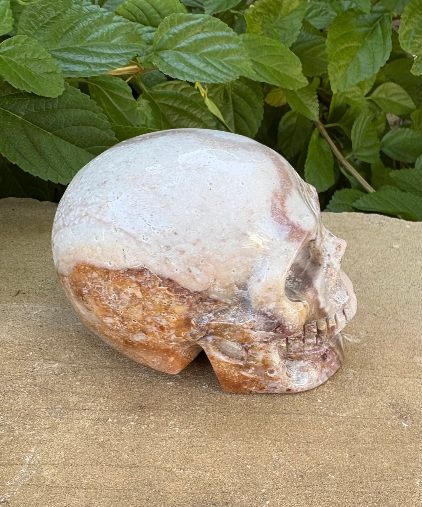 💀 Agate & Pink Calcite Skull – Balance, Compassion & Strength | Hand-Carved Crystal Skull Grounding | Love | Renewal