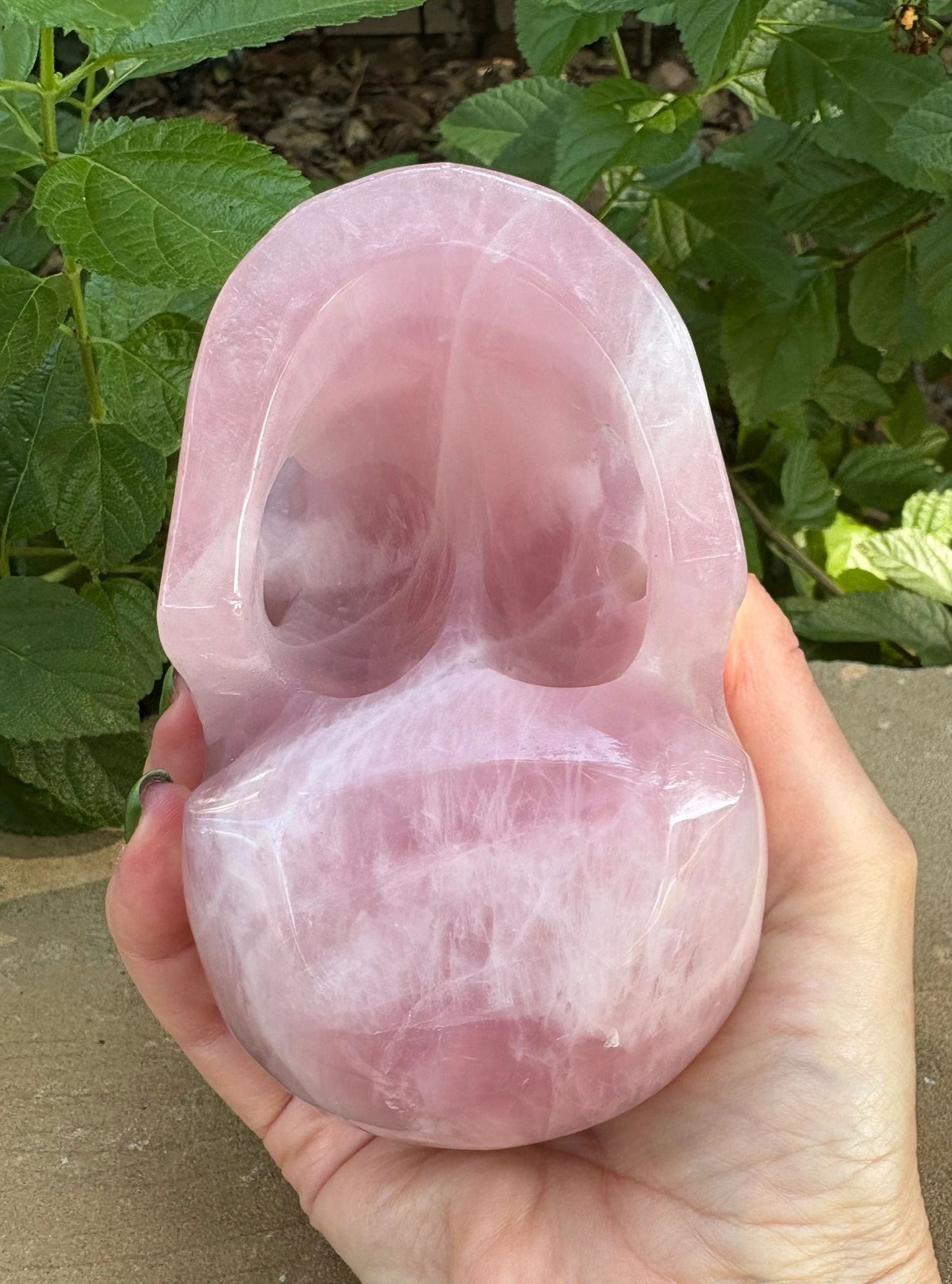 ๐ Madagascar Rose Quartz Hollowed Skull โ Smooth Glow, Heart Power & Love | 2.10 lbs.