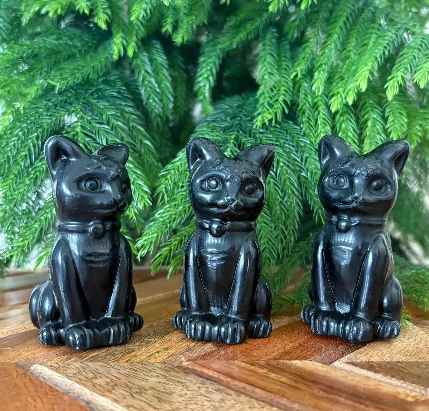 🖤 Black Obsidian Cat with Collar – Protection, Energetic Armor & Grounding | 5.1 oz