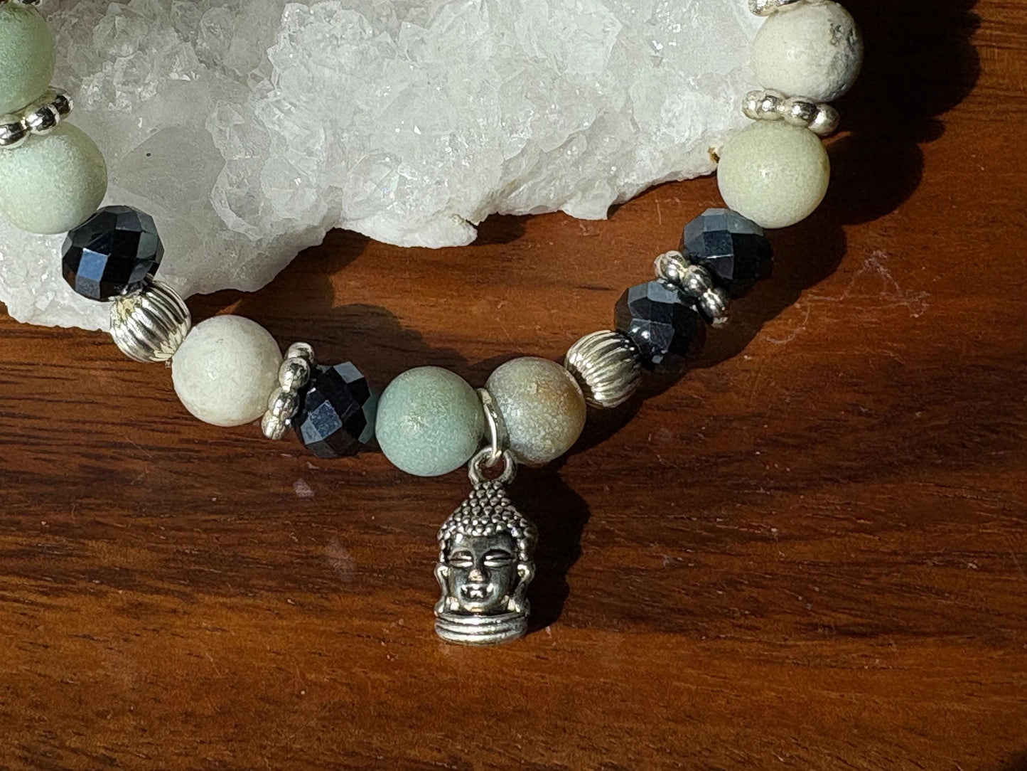 Matte Amazonite Bracelet with Buddha Charm – Supports Communication, Emotional Balance, and Inner Peace