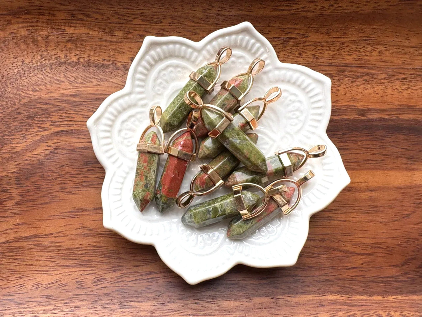 Polished Unakite Point Pendant – Gold Bail | Emotional Balance, Grounding & Heart Healing