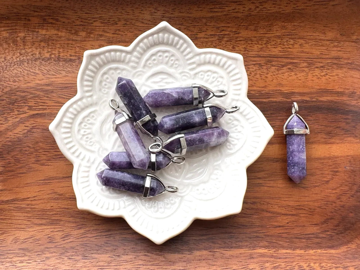 Polished Lepidolite Point Pendant – Silver Bail | Calm, Balance & Emotional Reset