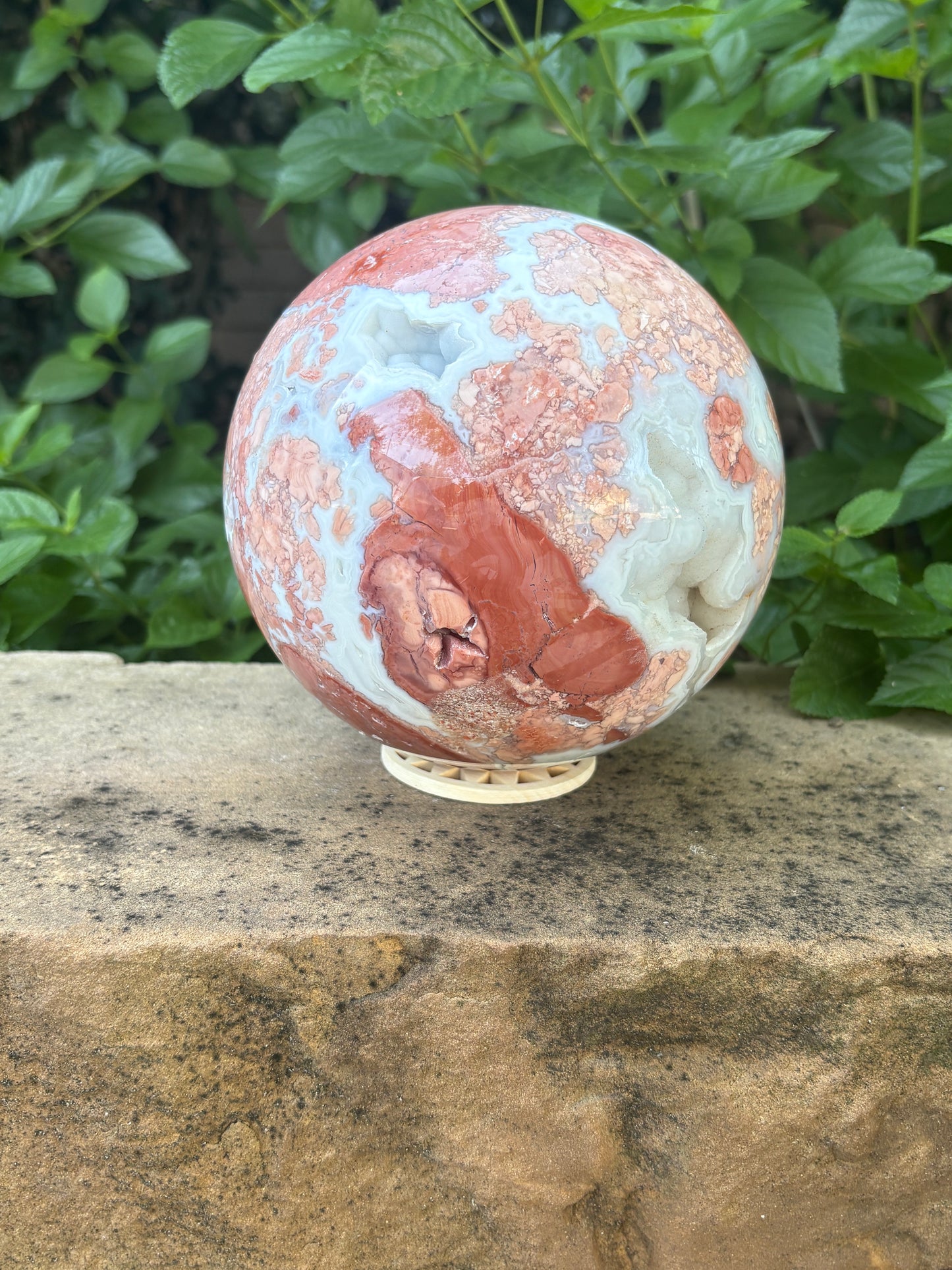 Pink Petal Agate Sphere with Druzy Caverns | 8.38 lb - Nurturing • Grounding • Emotional Balance