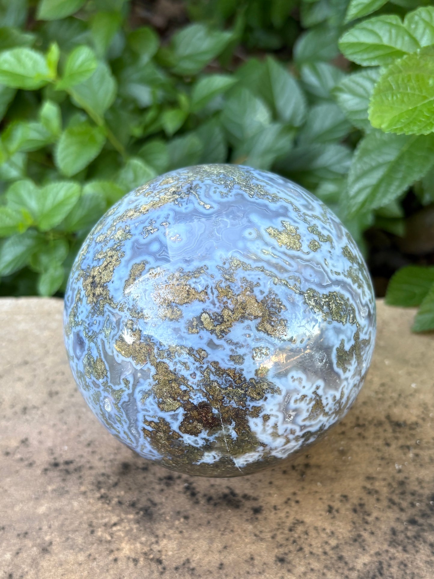 Large Moss Agate Sphere 107mm - 4.28 lbs. - Growth • Abundance • Grounding