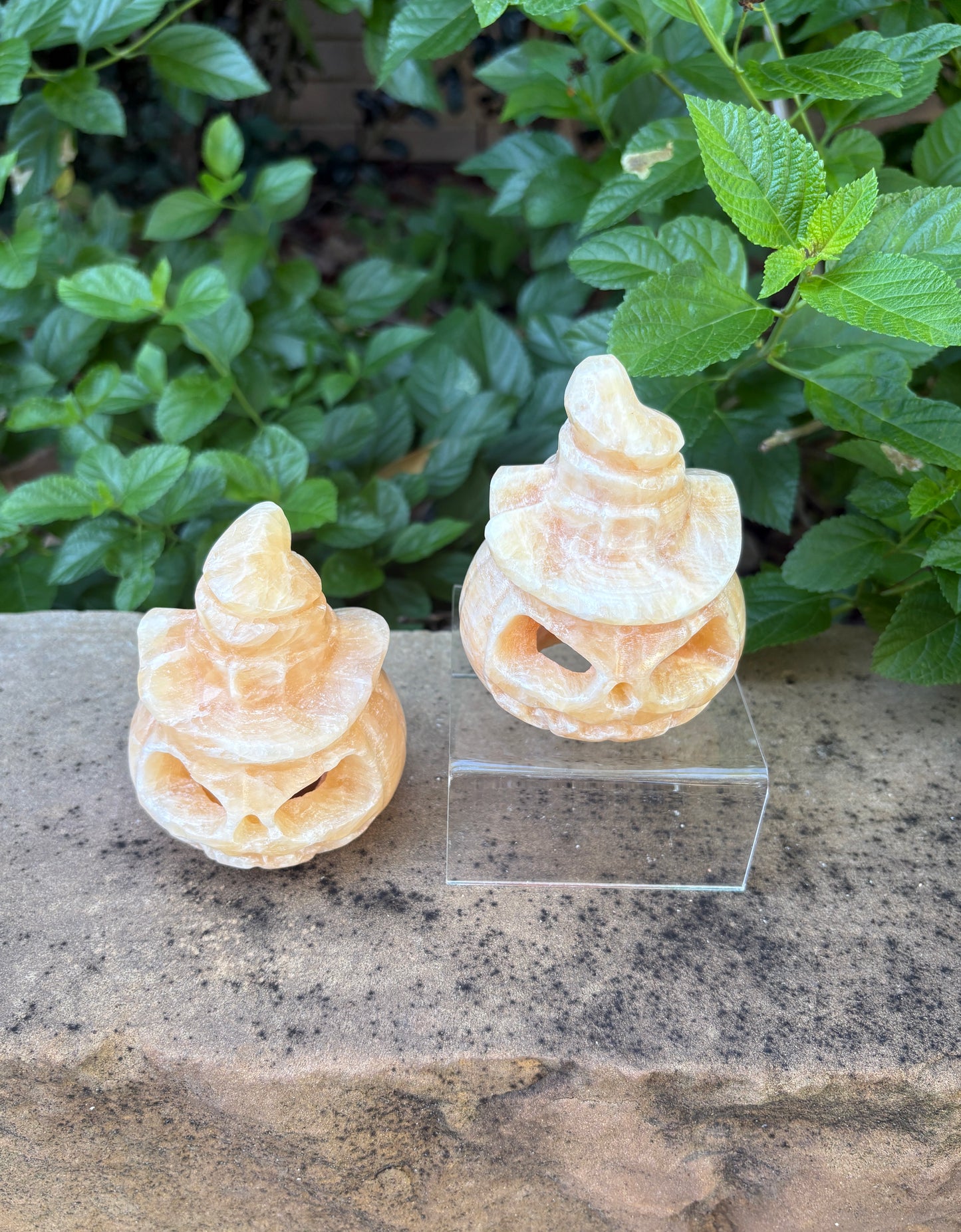 Carved Orange Calcite Jack-o- Lantern with Wizard Hat - Pumpkin Magic | Joy, Confidence & Seasonal Spark