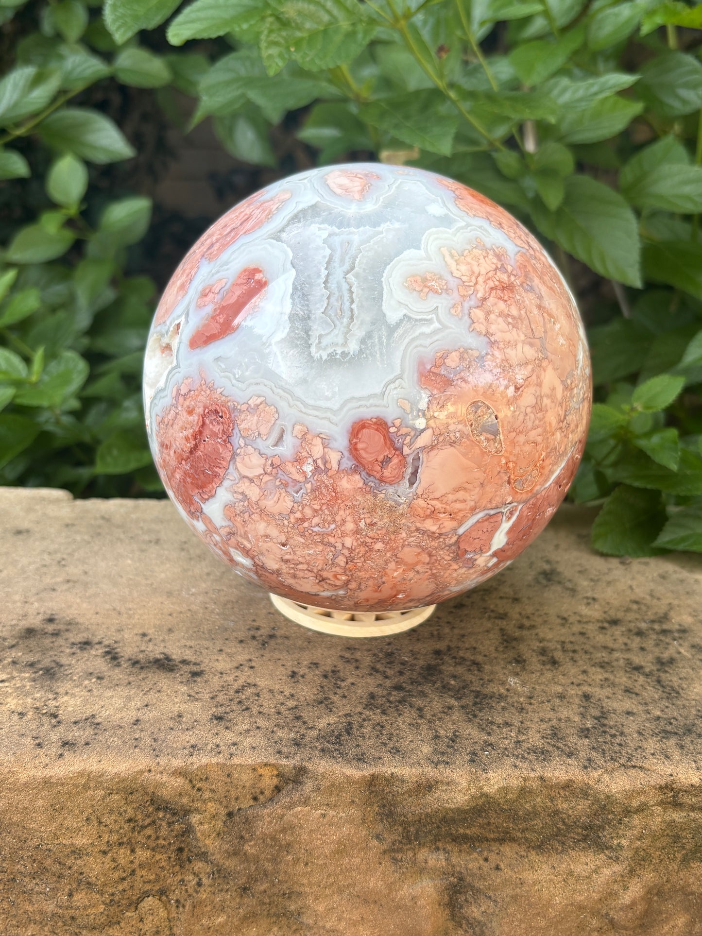 Pink Petal Agate Sphere with Druzy Caverns | 8.38 lb - Nurturing • Grounding • Emotional Balance