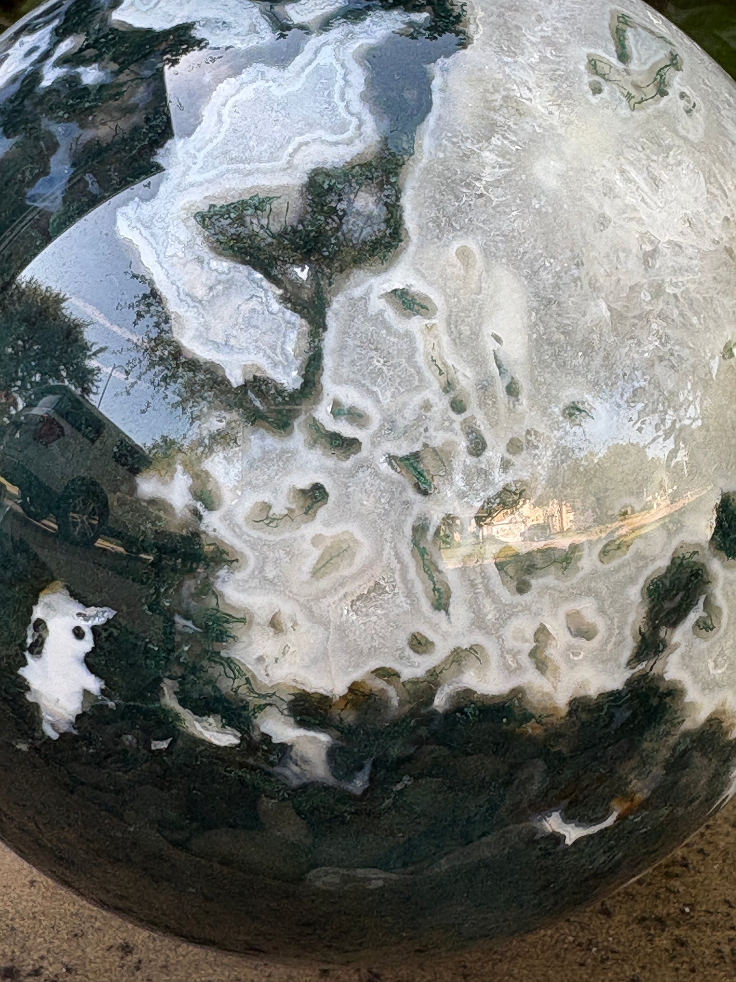Massive 10 lb. Moss Agate Sphere with Druzy Caverns -  Growth • Grounding • Abundance