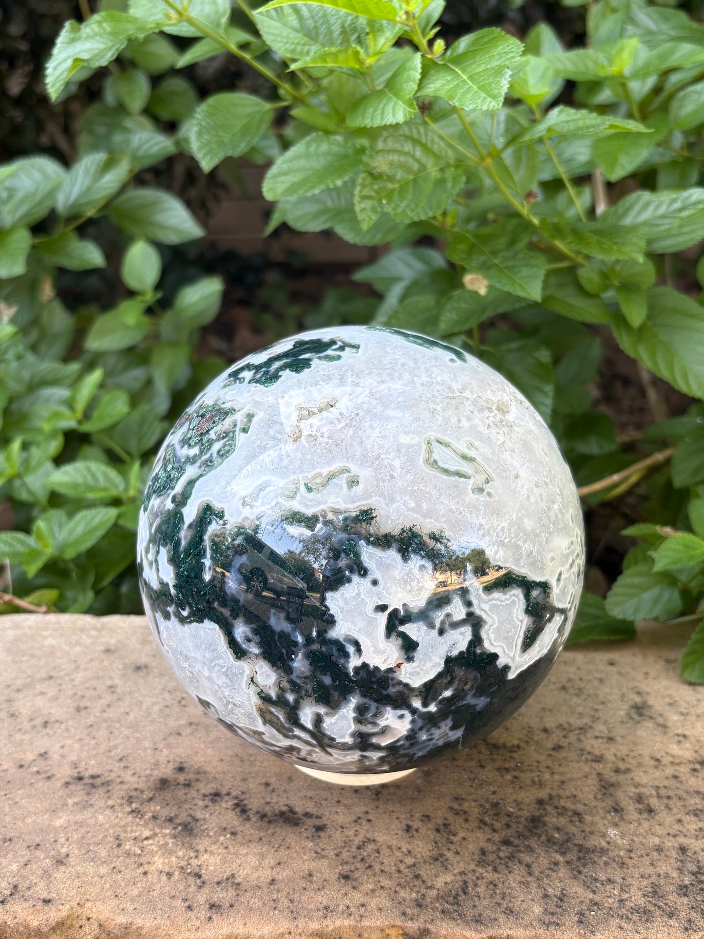 Massive 10 lb. Moss Agate Sphere with Druzy Caverns -  Growth • Grounding • Abundance