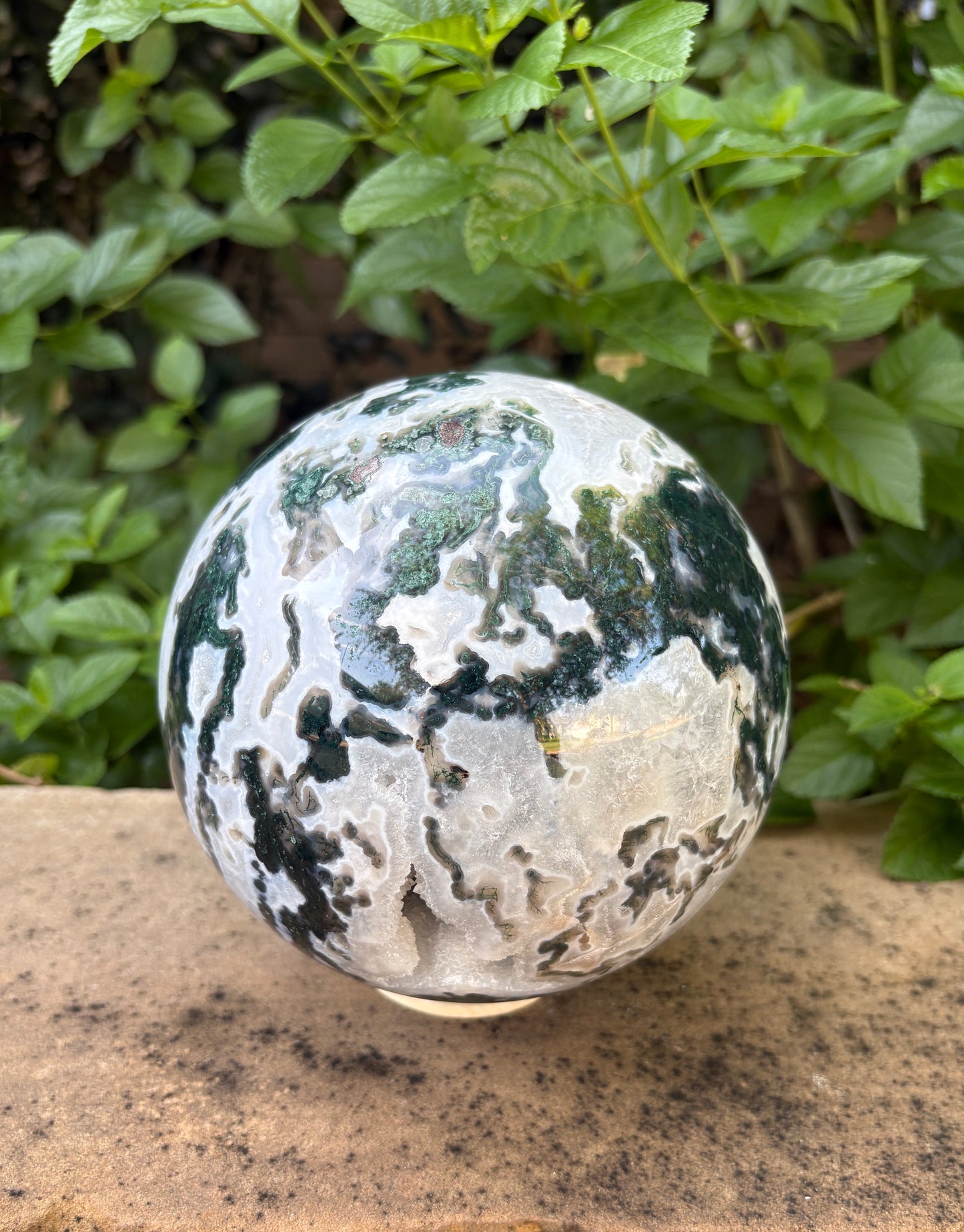 Massive 10 lb. Moss Agate Sphere with Druzy Caverns -  Growth • Grounding • Abundance