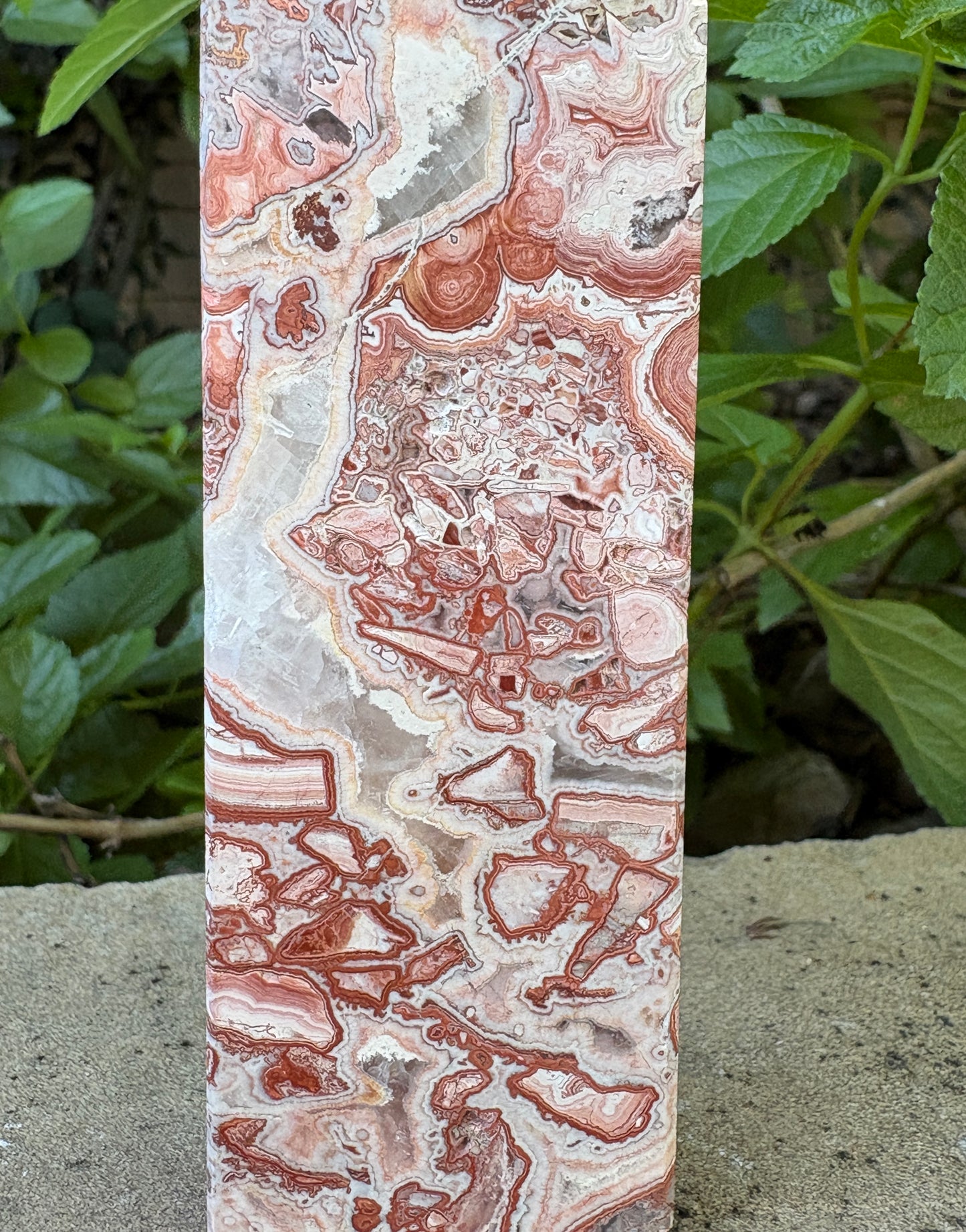 Pink Mexican Crazy Lace Agate Tower with Quartz Vein - Joy • Grounding • Balance
