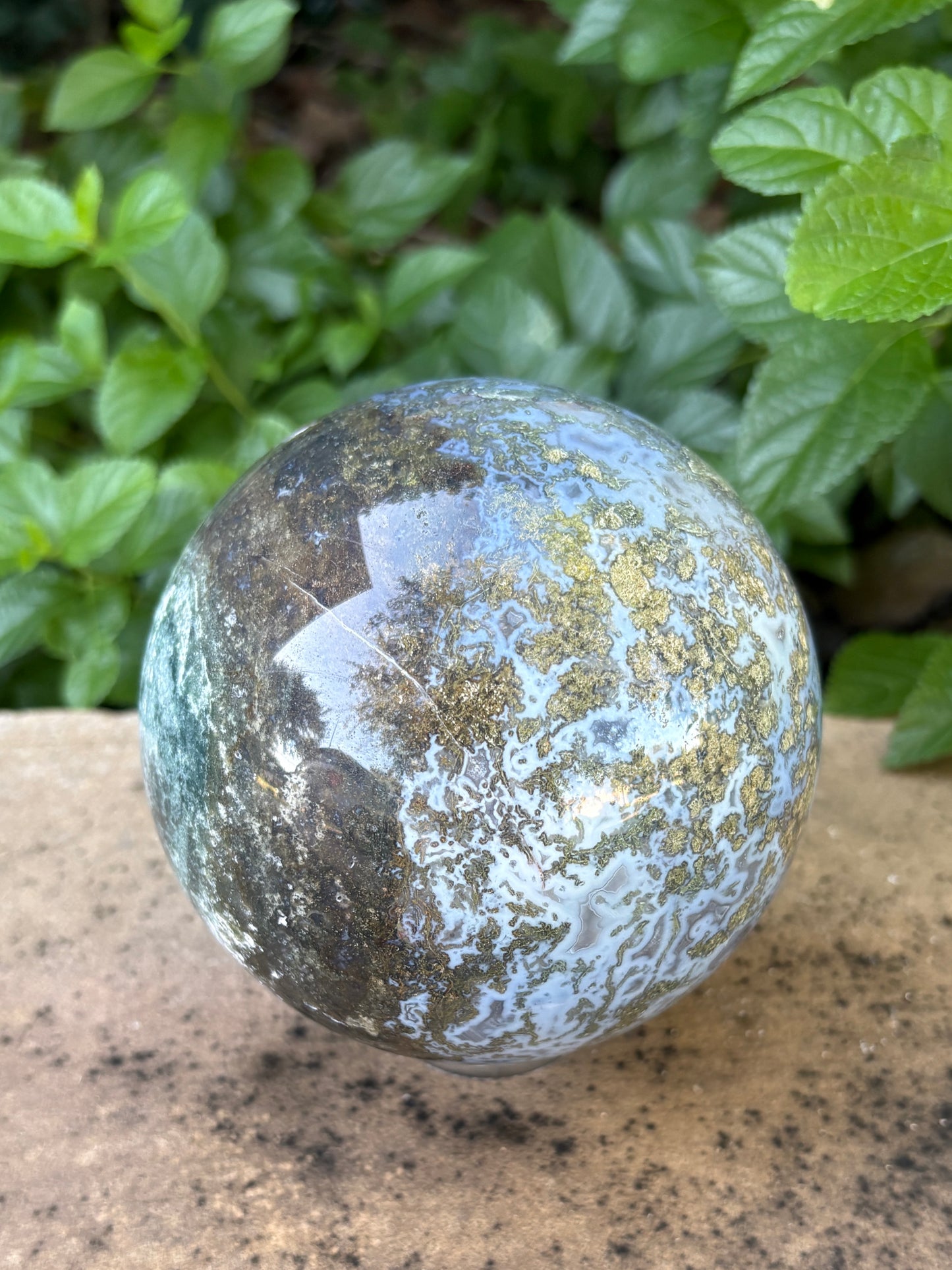 Large Moss Agate Sphere 107mm - 4.28 lbs. - Growth • Abundance • Grounding