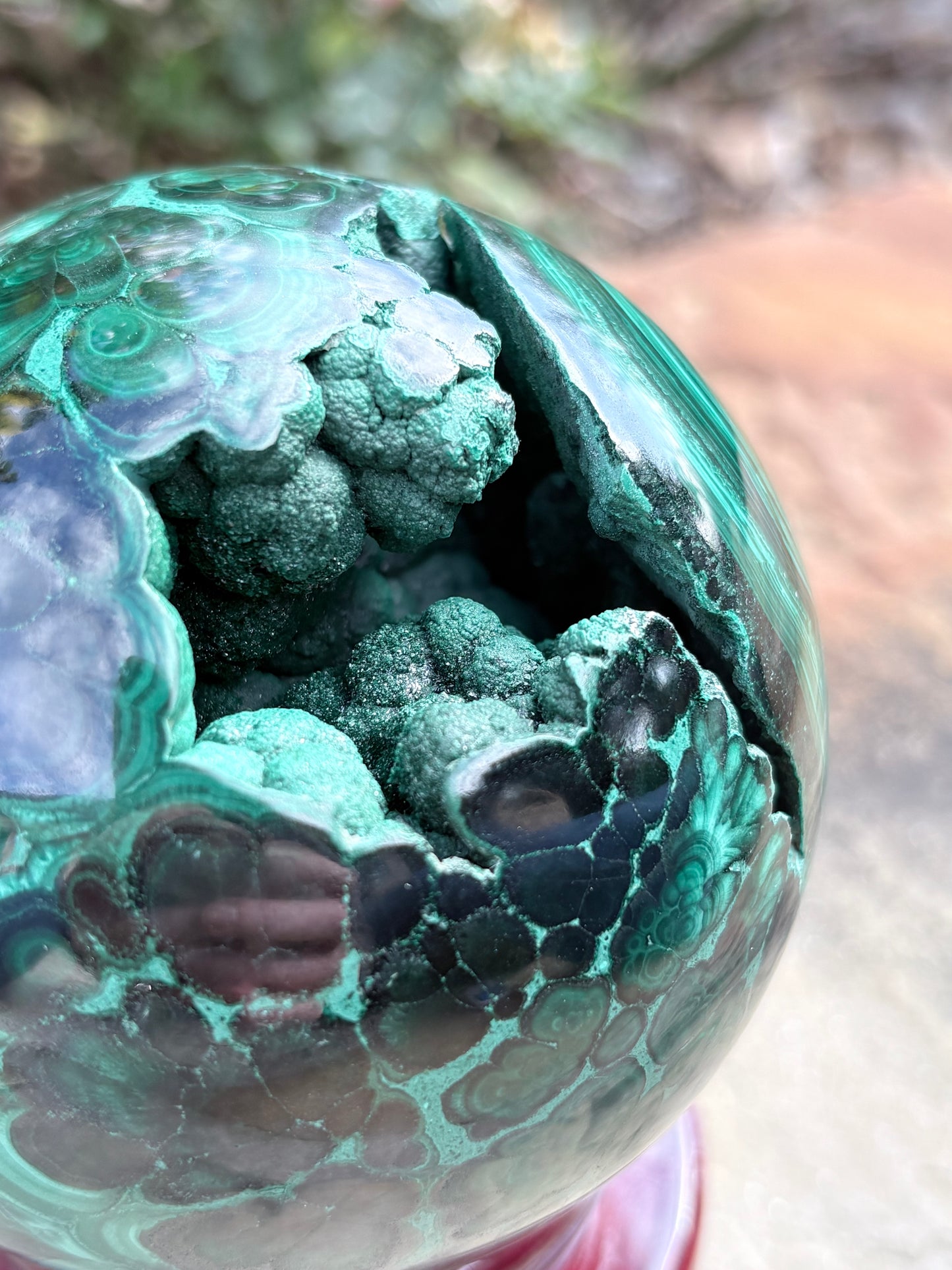 Collector-Grade Malachite Sphere with Natural Druzy Cavern & Ancient Power | Deep Protection | Earth-Born Truth