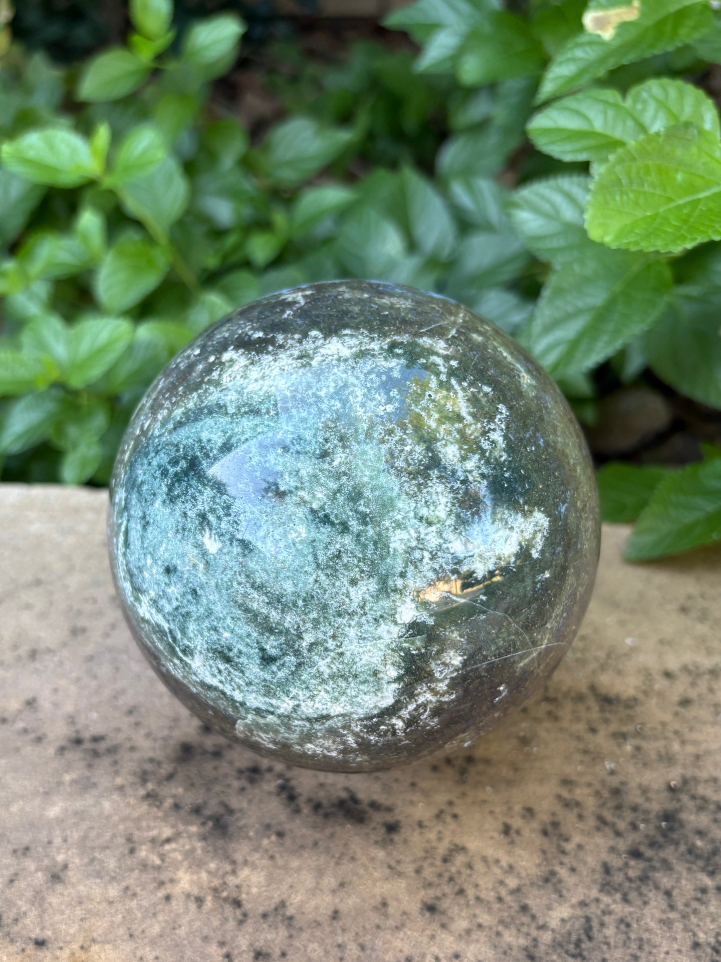Large Moss Agate Sphere 107mm - 4.28 lbs. - Growth • Abundance • Grounding
