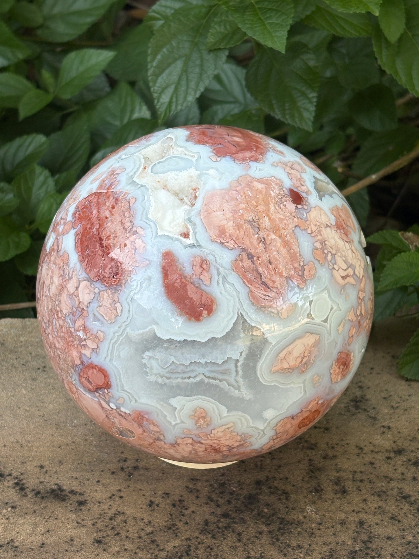Pink Petal Agate Sphere with Druzy Caverns | 8.38 lb - Nurturing • Grounding • Emotional Balance