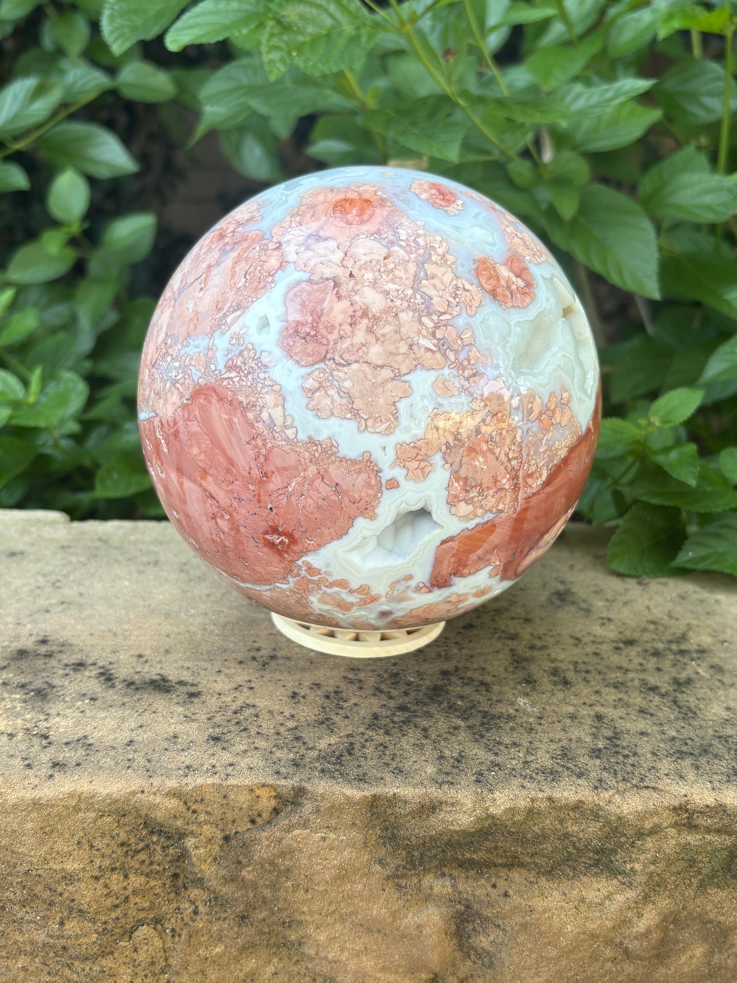 Pink Petal Agate Sphere with Druzy Caverns | 8.38 lb - Nurturing • Grounding • Emotional Balance