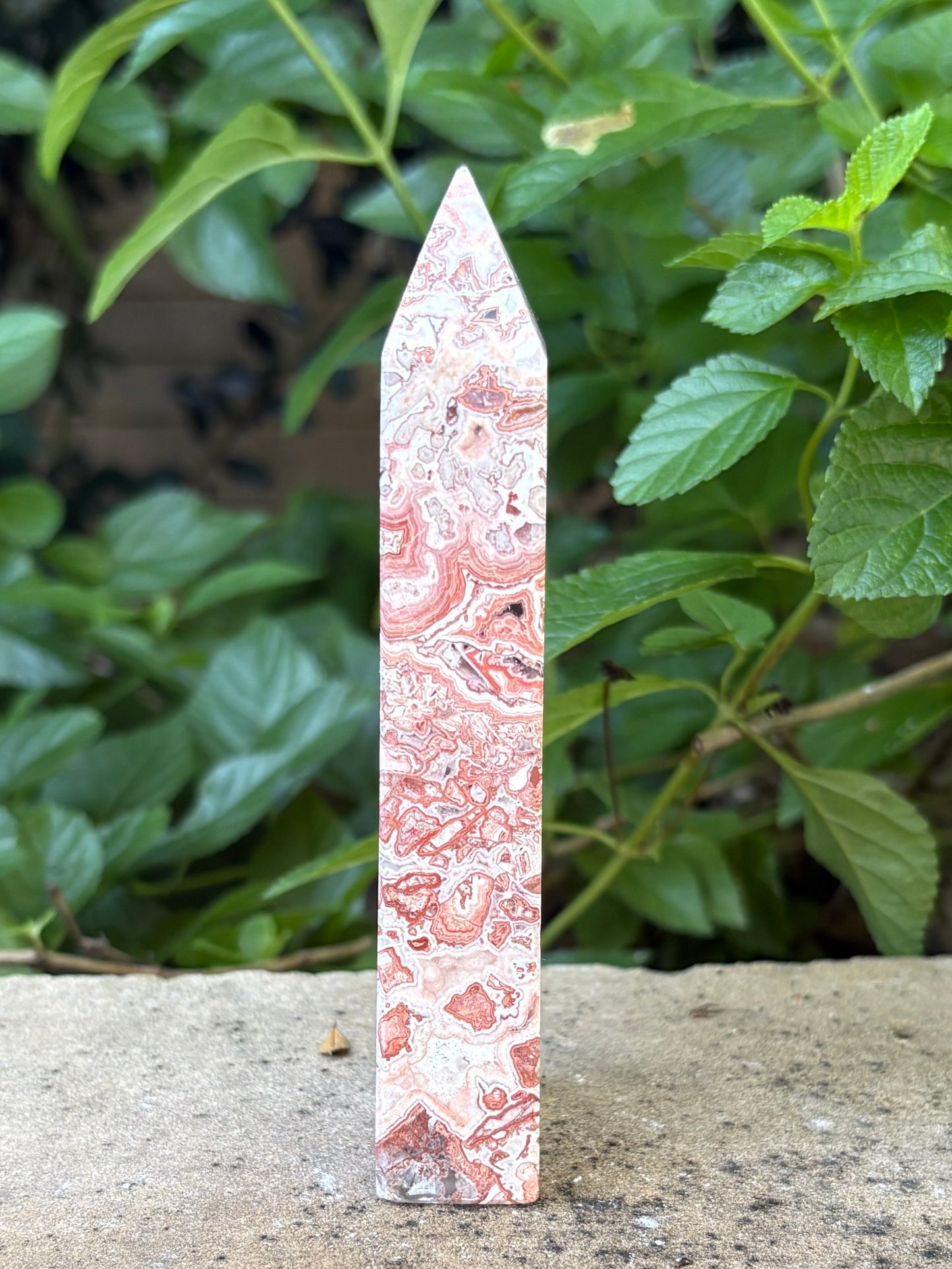 Pink Mexican Crazy Lace Agate Tower with Quartz Vein - Joy • Grounding • Balance