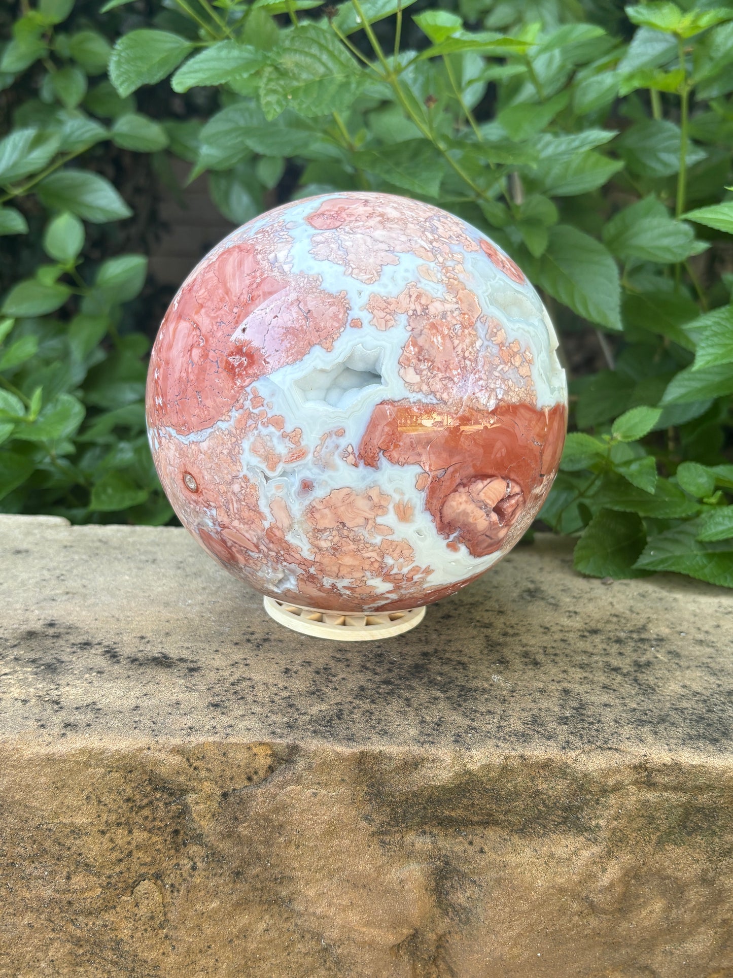 Pink Petal Agate Sphere with Druzy Caverns | 8.38 lb - Nurturing • Grounding • Emotional Balance
