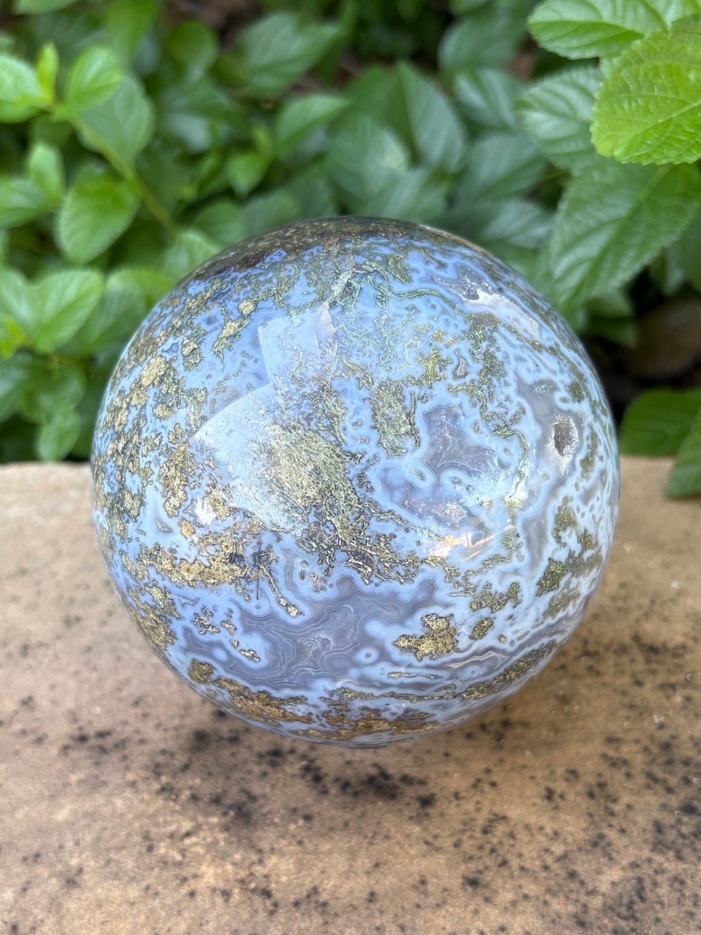 Large Moss Agate Sphere 107mm - 4.28 lbs. - Growth • Abundance • Grounding