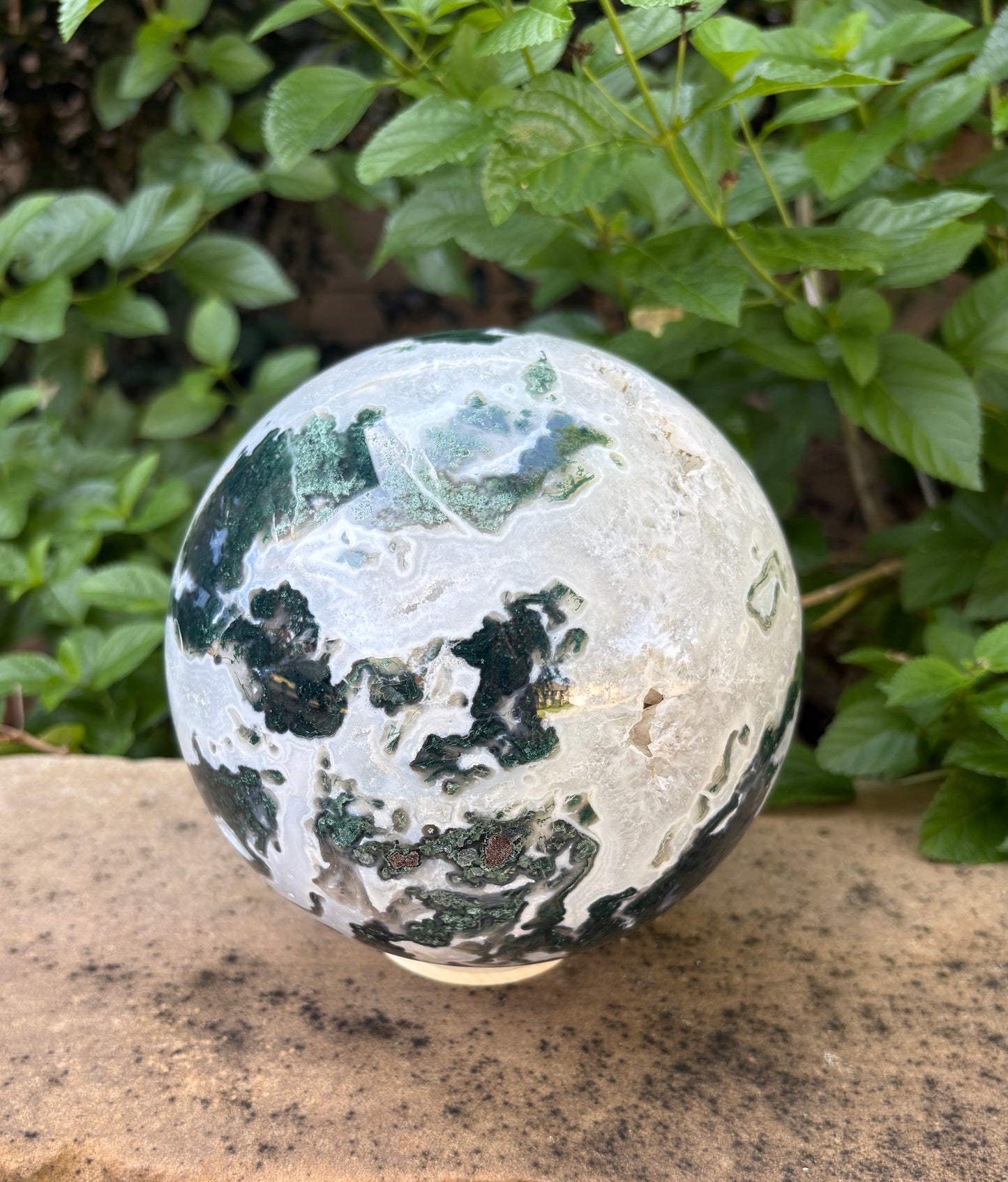 Massive 10 lb. Moss Agate Sphere with Druzy Caverns -  Growth • Grounding • Abundance