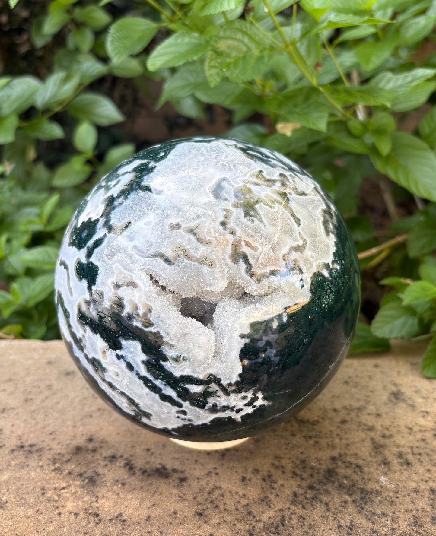 Massive 10 lb. Moss Agate Sphere with Druzy Caverns -  Growth • Grounding • Abundance