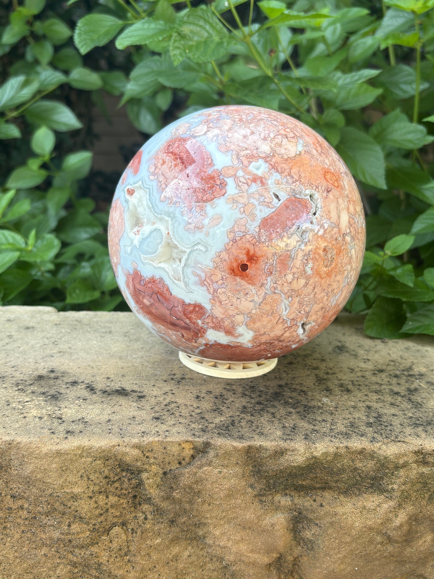 Pink Petal Agate Sphere with Druzy Caverns | 8.38 lb - Nurturing • Grounding • Emotional Balance