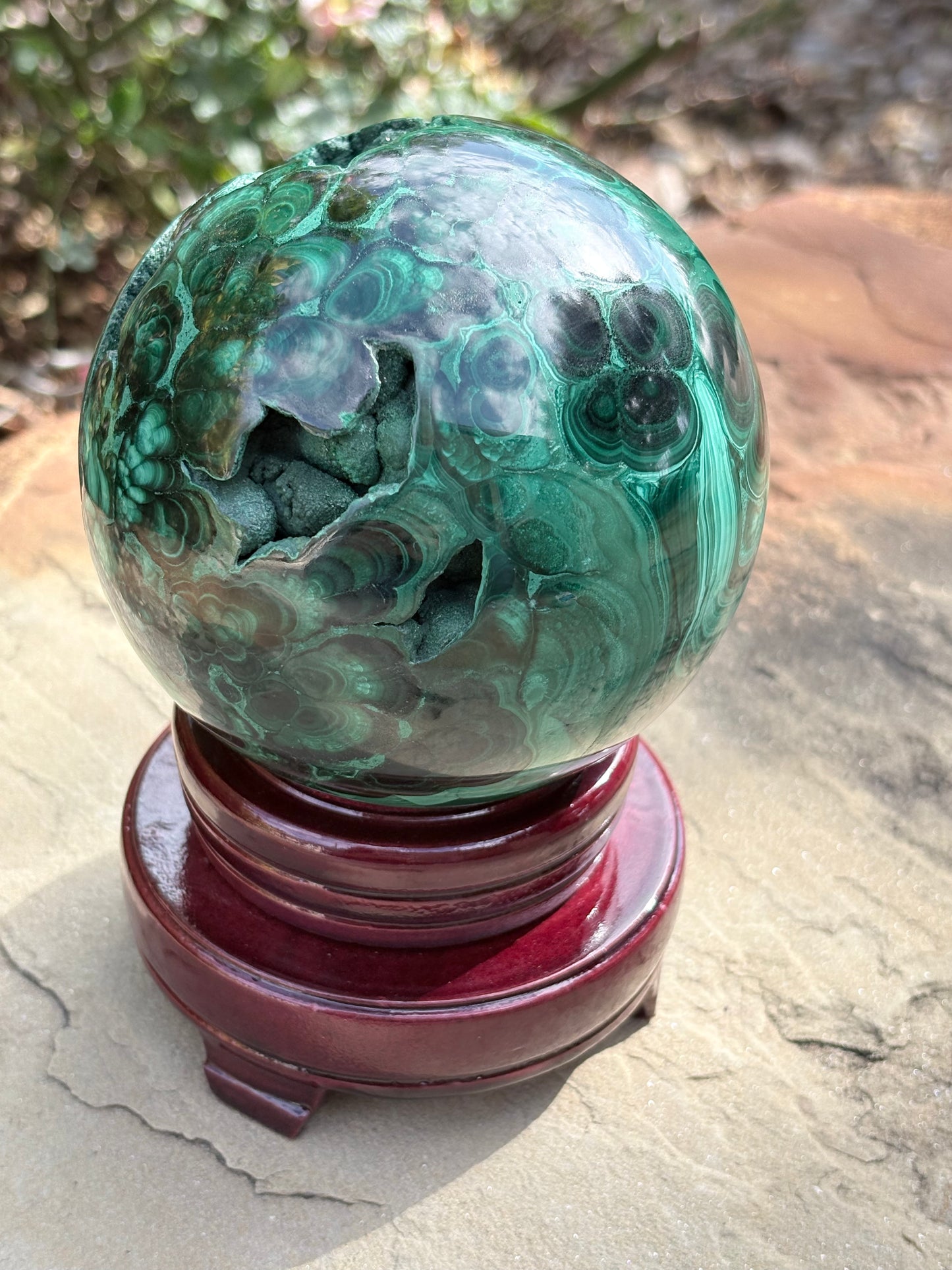 Collector-Grade Malachite Sphere with Natural Druzy Cavern & Ancient Power | Deep Protection | Earth-Born Truth