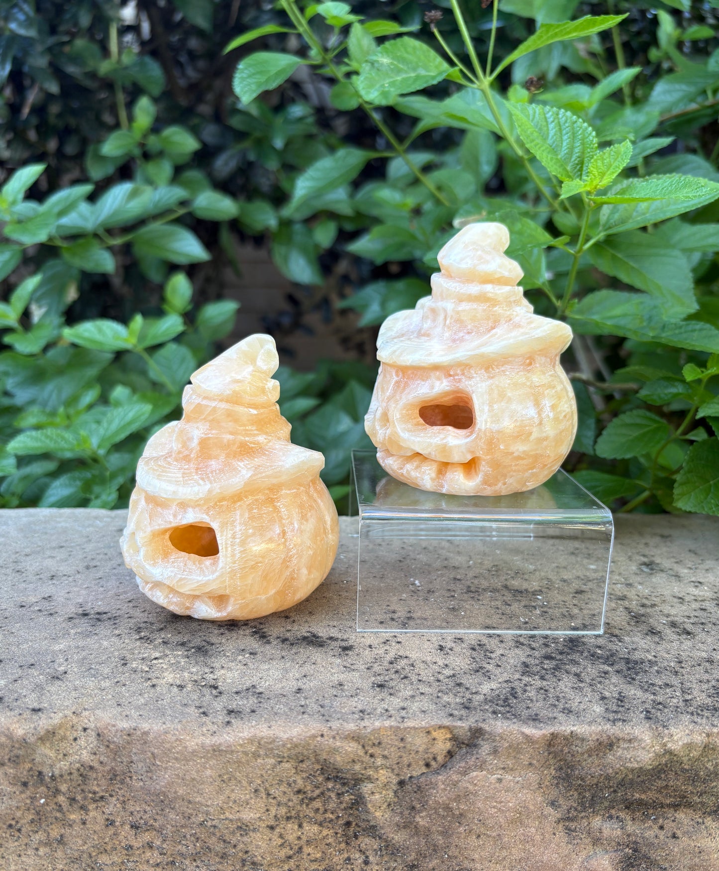 Carved Orange Calcite Jack-o- Lantern with Wizard Hat - Pumpkin Magic | Joy, Confidence & Seasonal Spark
