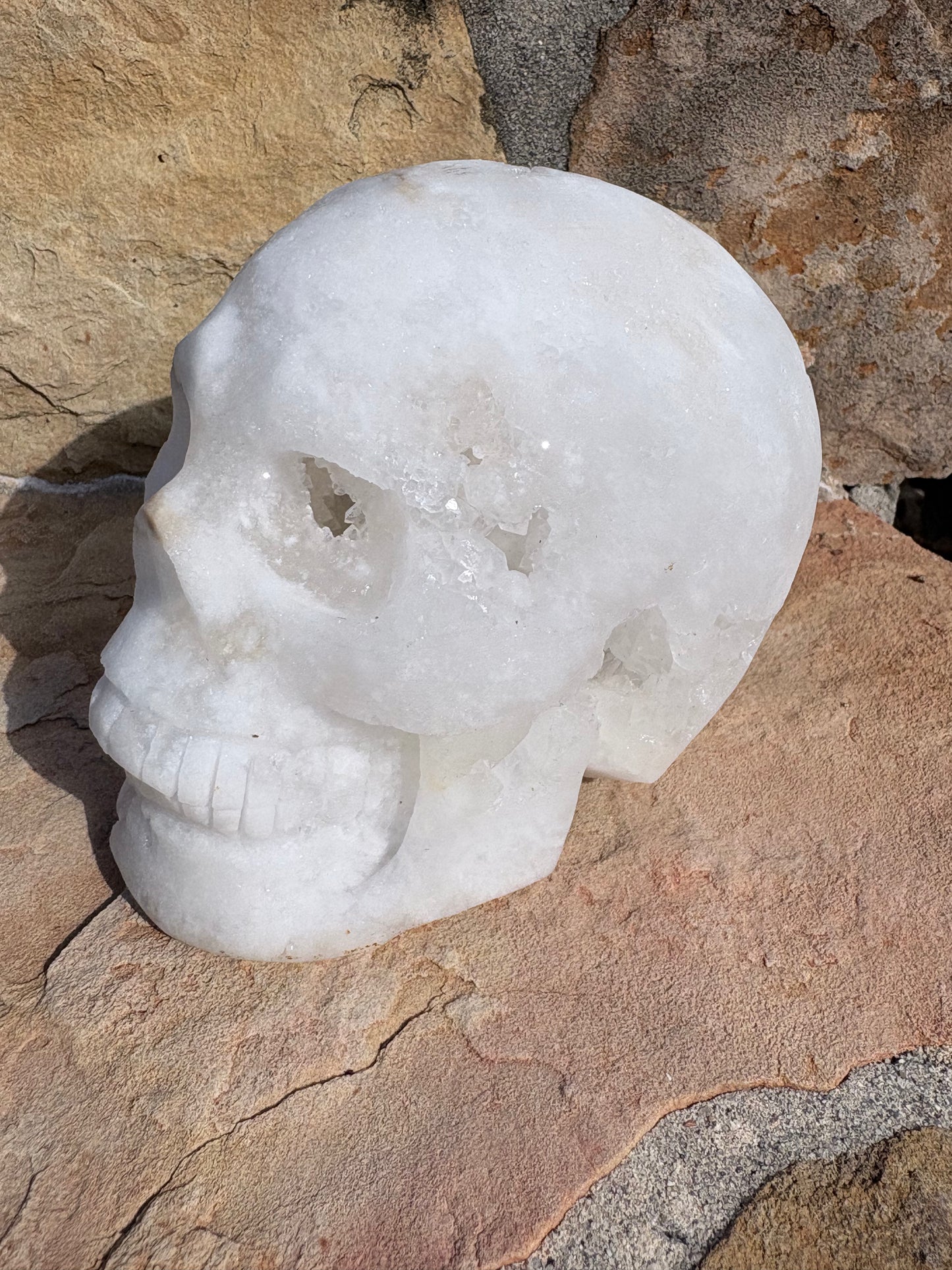 White Quartz Geode Crystal Skull – Clarity • Amplification • Inner Light