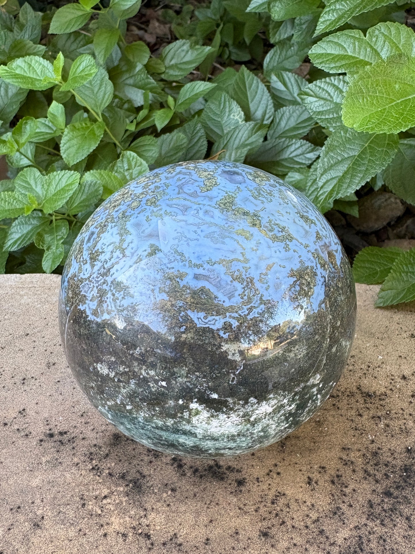 Large Moss Agate Sphere 107mm - 4.28 lbs. - Growth • Abundance • Grounding
