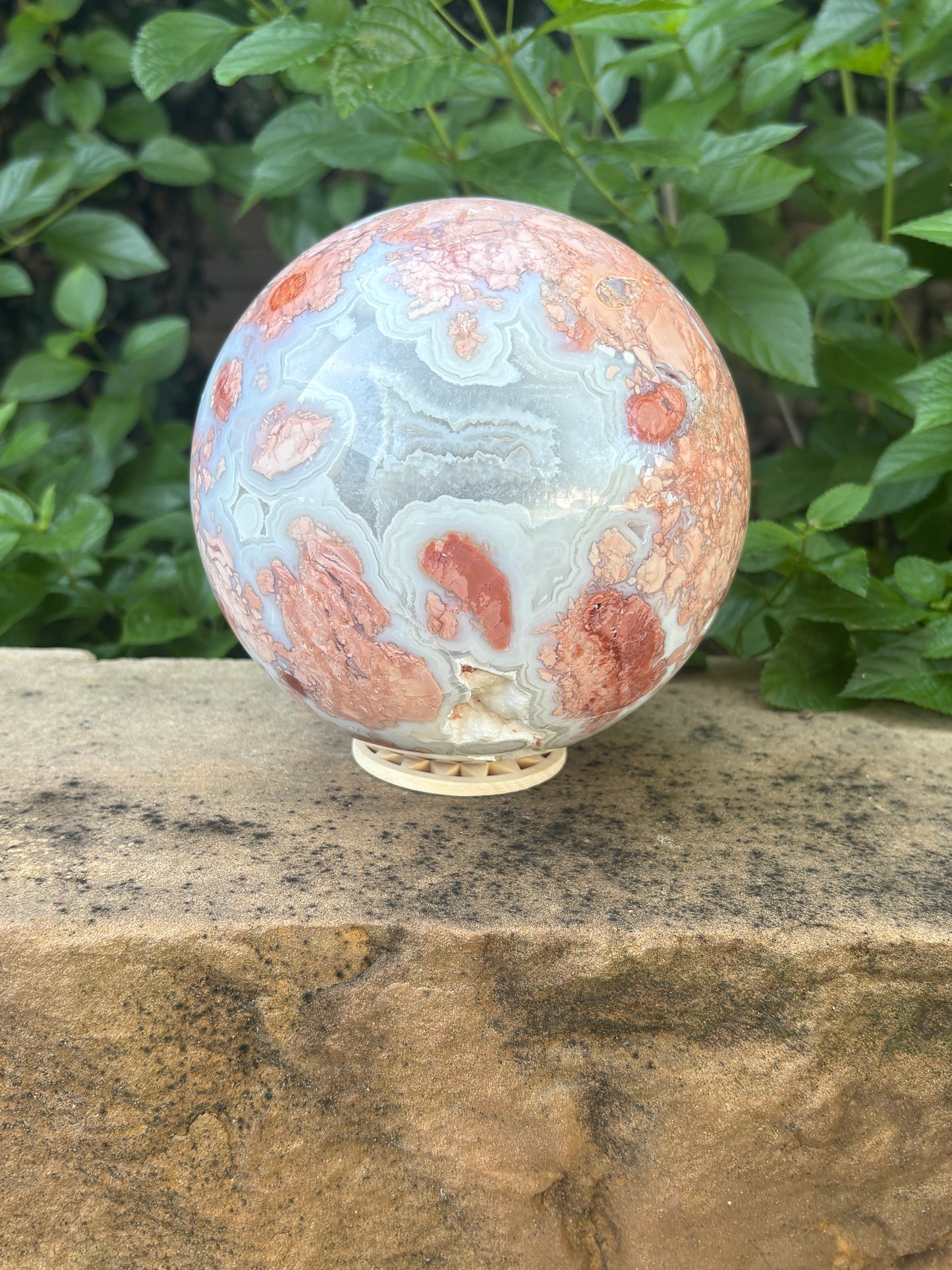 Pink Petal Agate Sphere with Druzy Caverns | 8.38 lb - Nurturing • Grounding • Emotional Balance