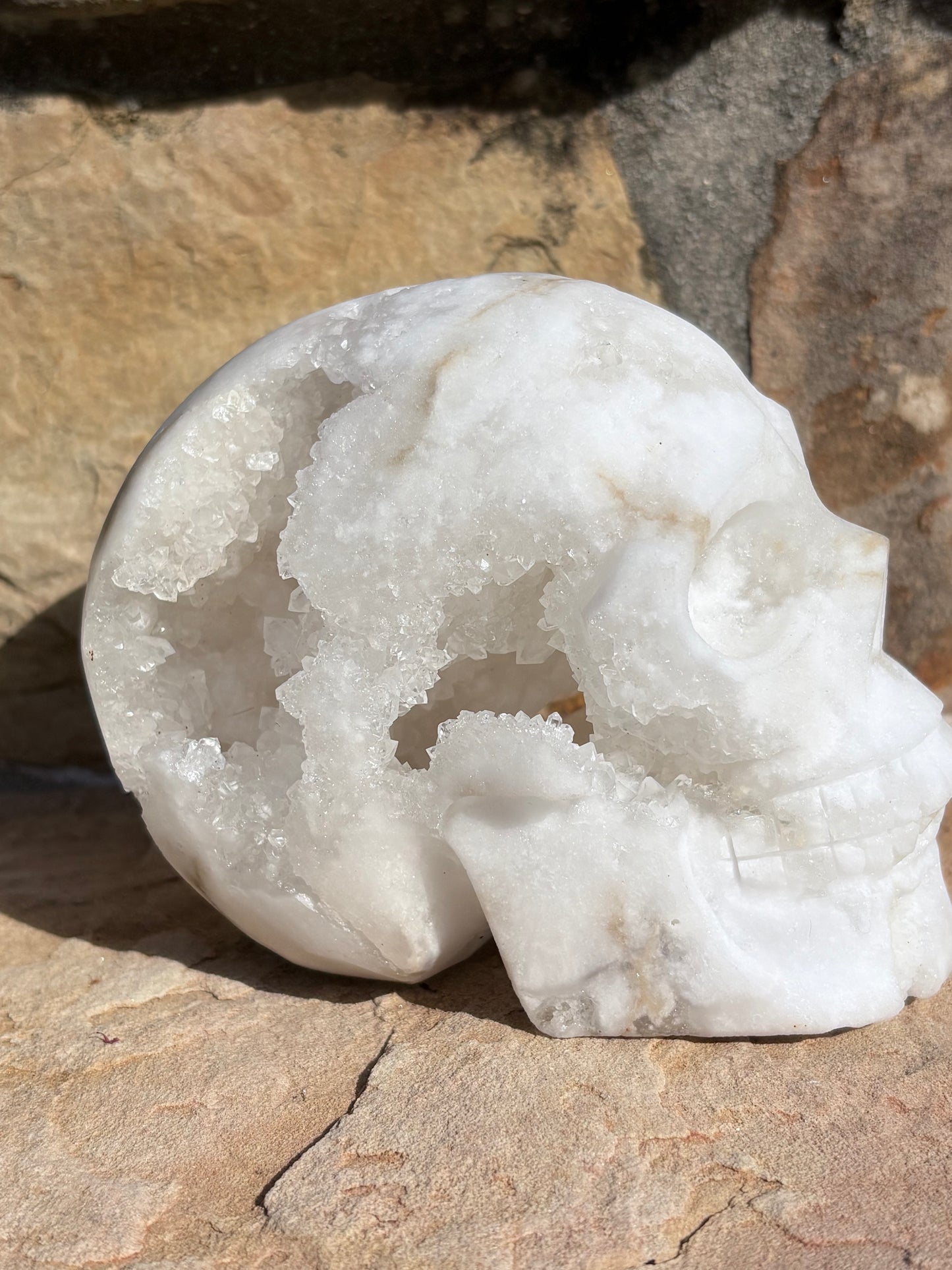 White Quartz Geode Crystal Skull – Clarity • Amplification • Inner Light