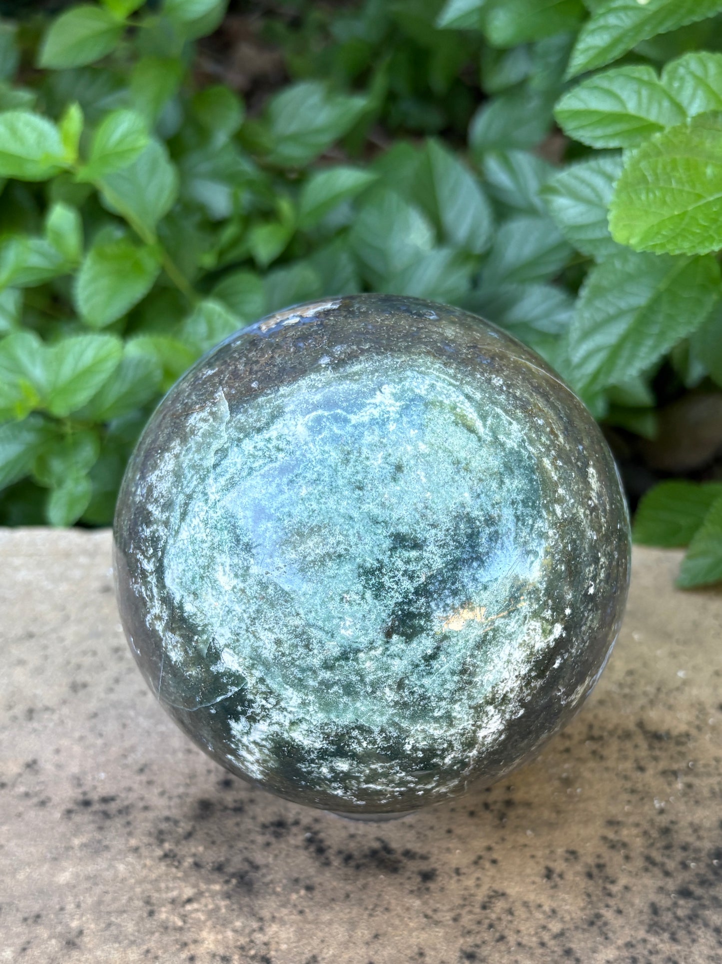 Large Moss Agate Sphere 107mm - 4.28 lbs. - Growth • Abundance • Grounding