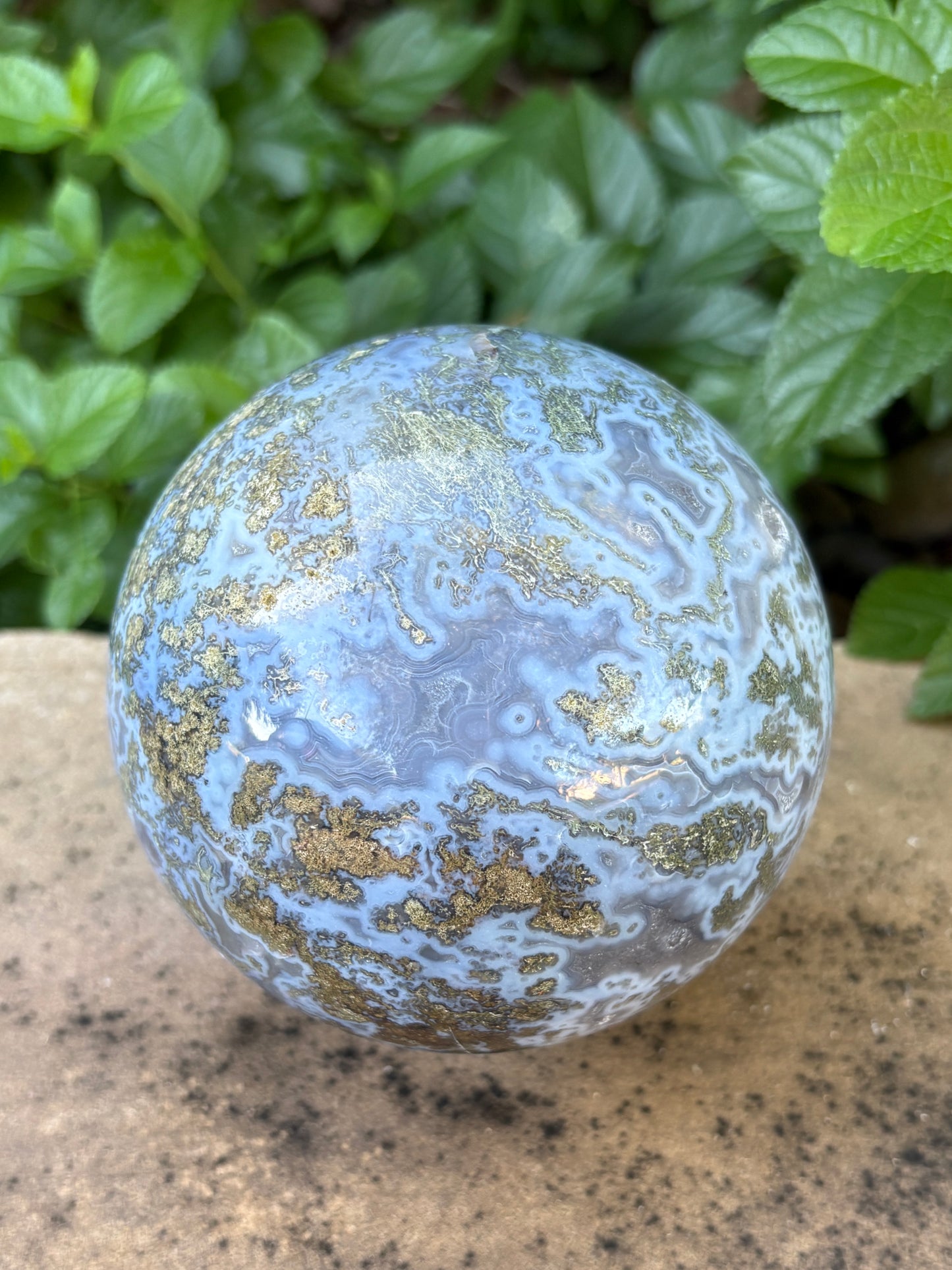 Large Moss Agate Sphere 107mm - 4.28 lbs. - Growth • Abundance • Grounding