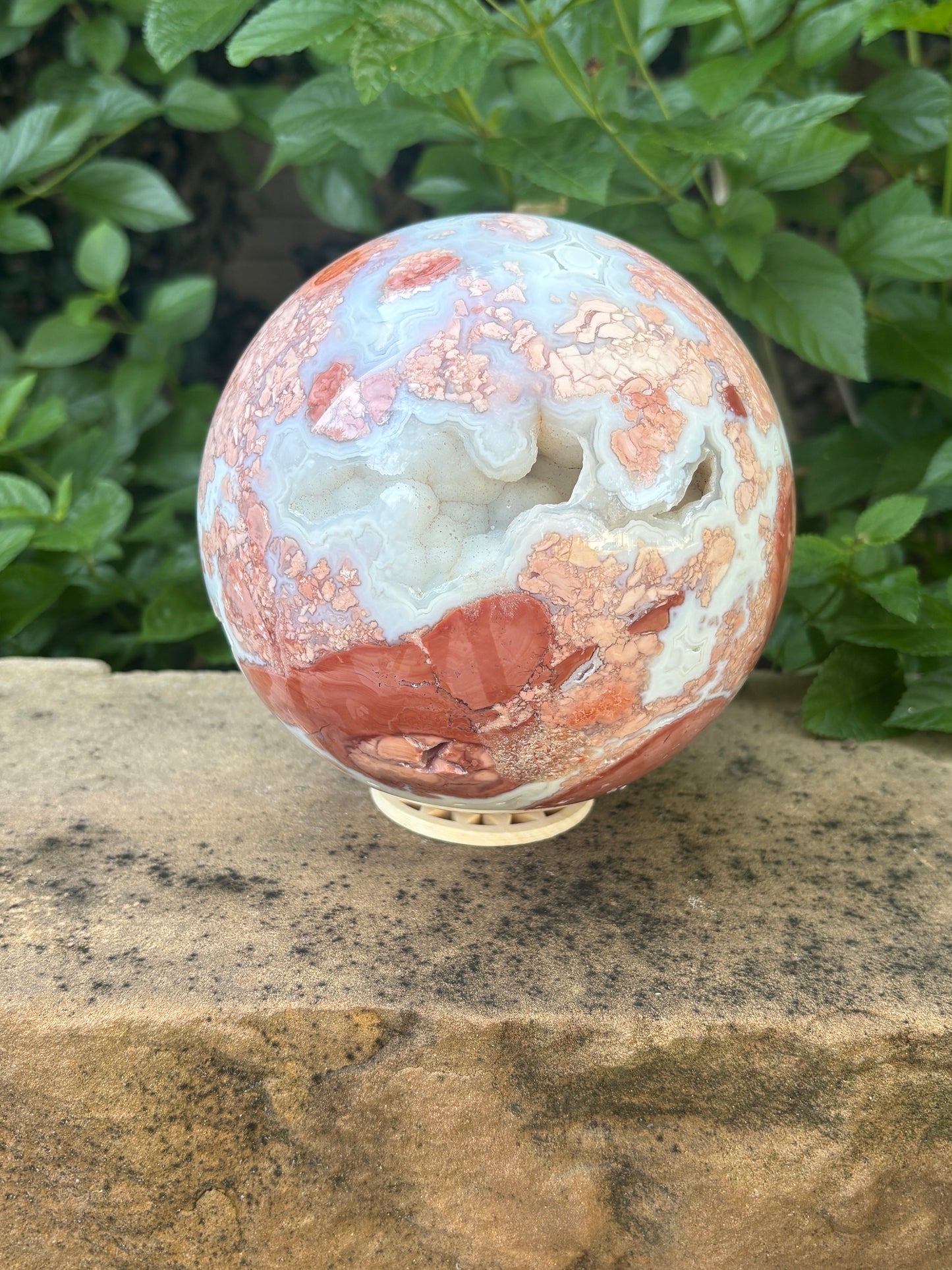 Pink Petal Agate Sphere with Druzy Caverns | 8.38 lb - Nurturing • Grounding • Emotional Balance