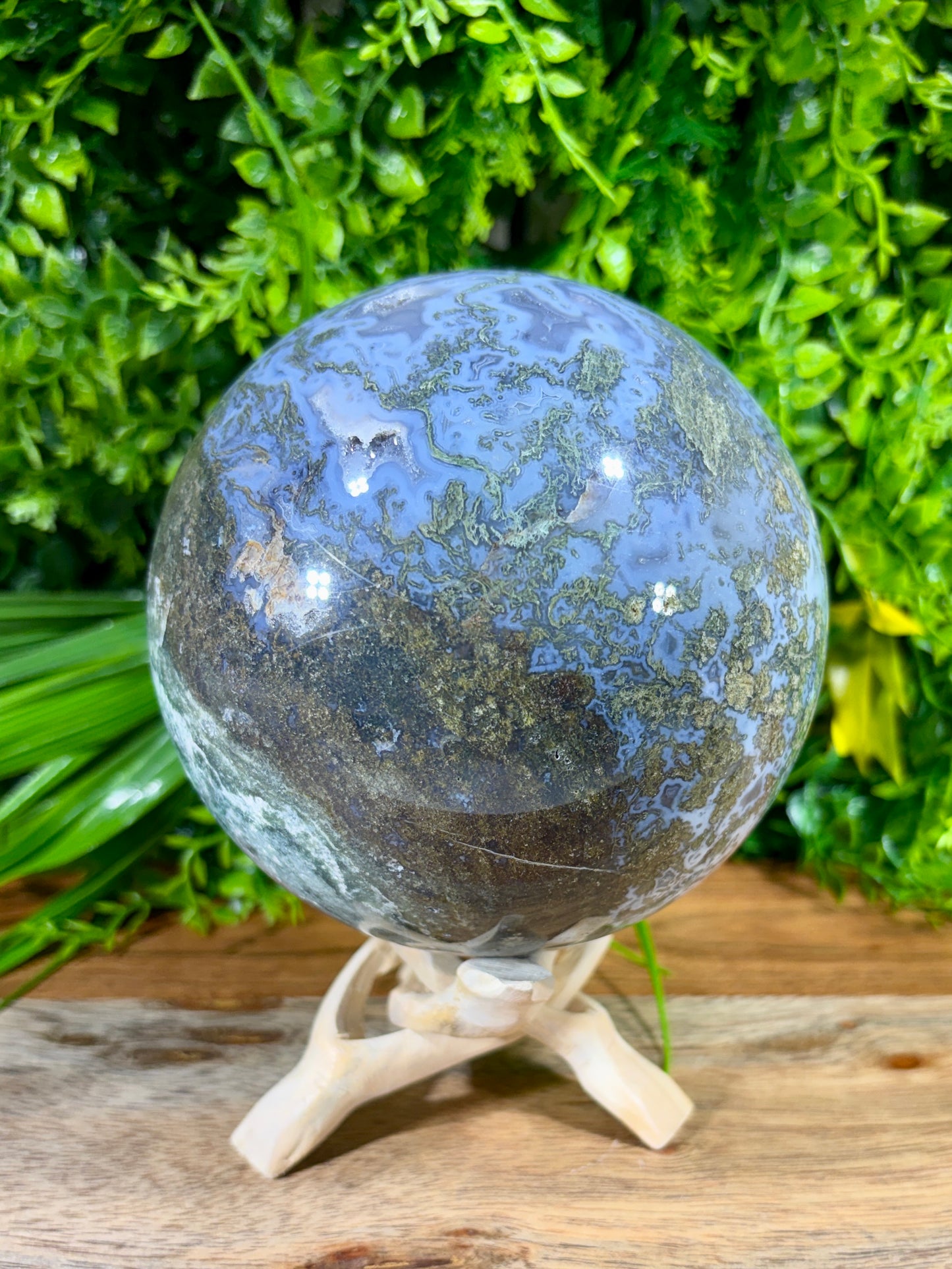 Large Moss Agate Sphere 107mm - 4.28 lbs. - Growth • Abundance • Grounding