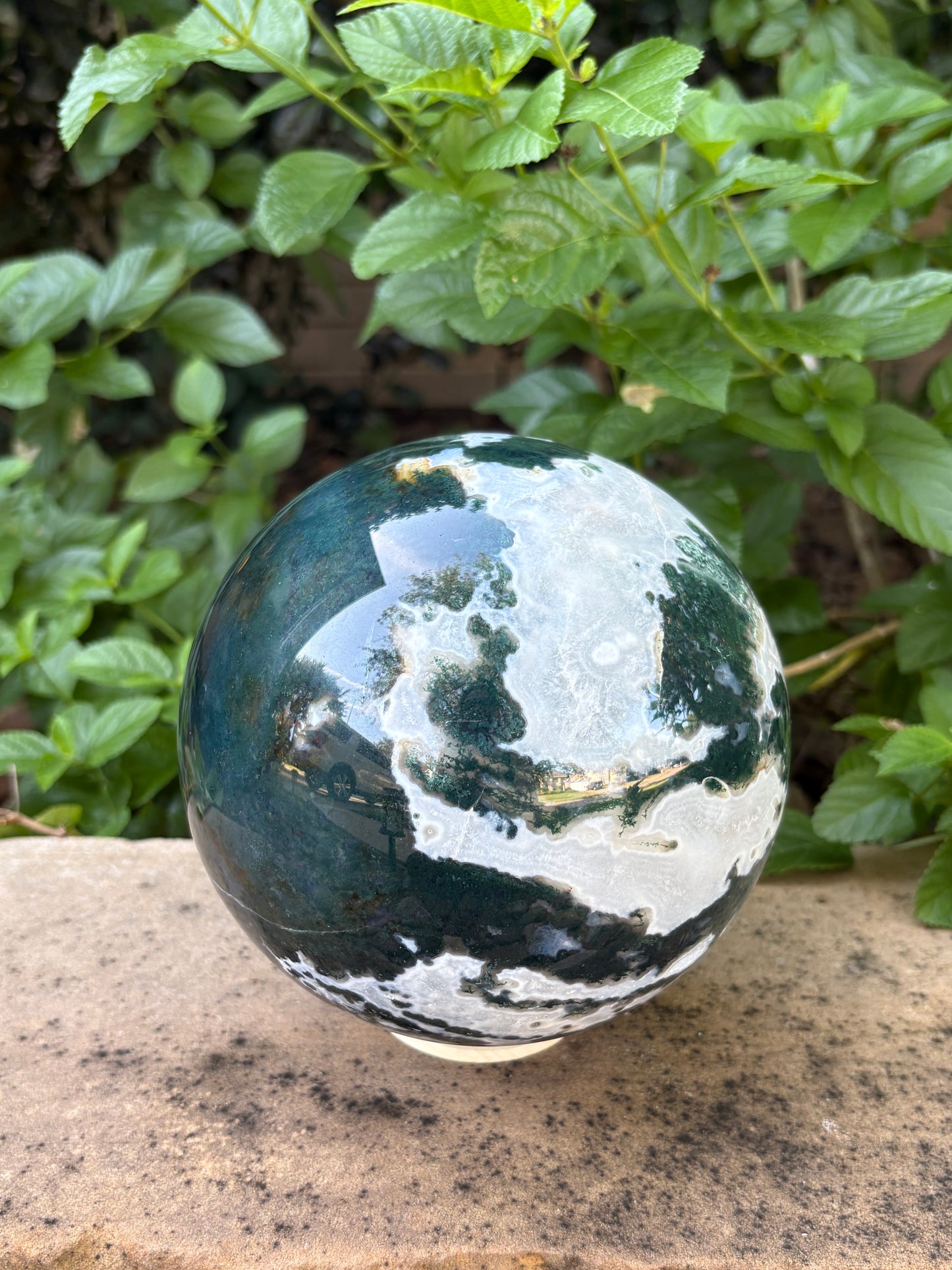 Massive 10 lb. Moss Agate Sphere with Druzy Caverns -  Growth • Grounding • Abundance