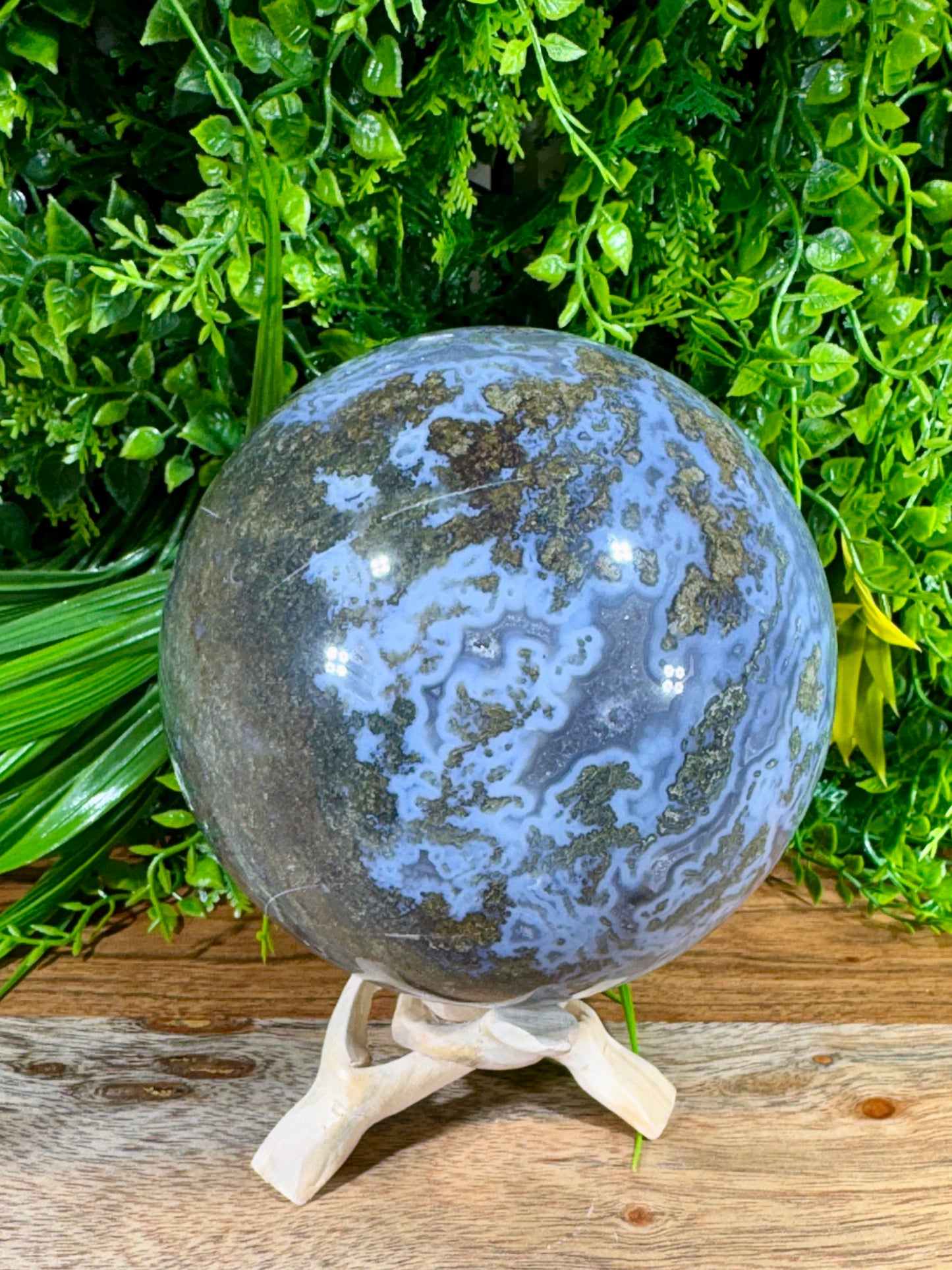 Large Moss Agate Sphere 107mm - 4.28 lbs. - Growth • Abundance • Grounding