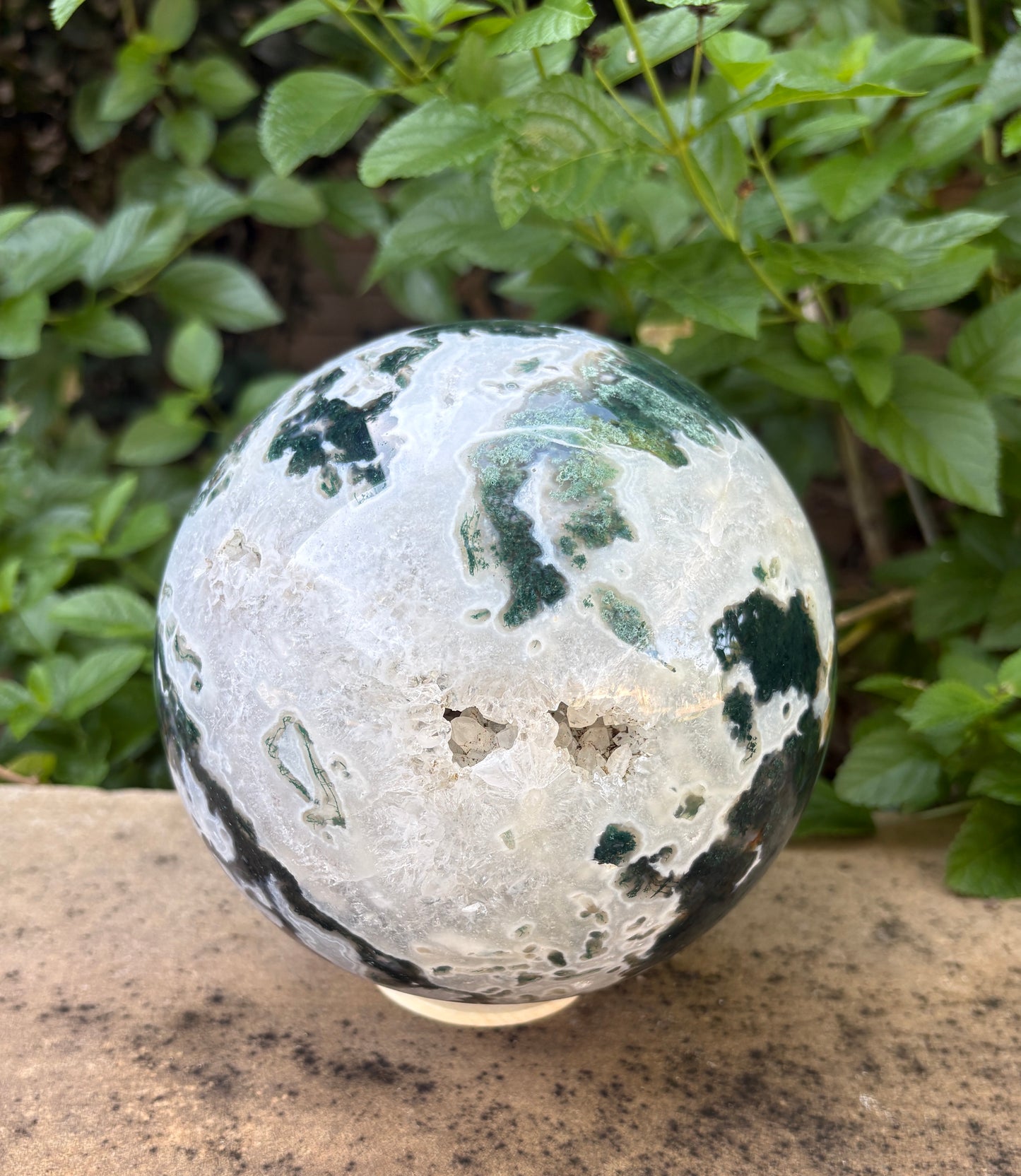 Massive 10 lb. Moss Agate Sphere with Druzy Caverns -  Growth • Grounding • Abundance