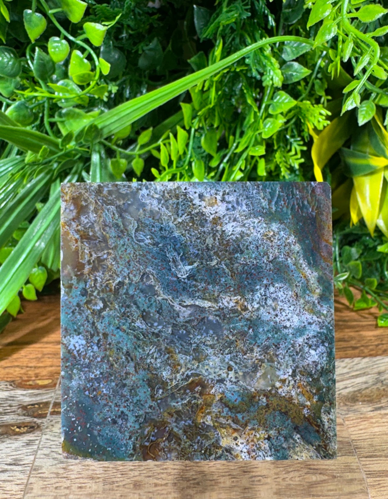 Multicolor Moss Agate Pyramid with Red Iron Oxide - Growth • Grounding • Abundance