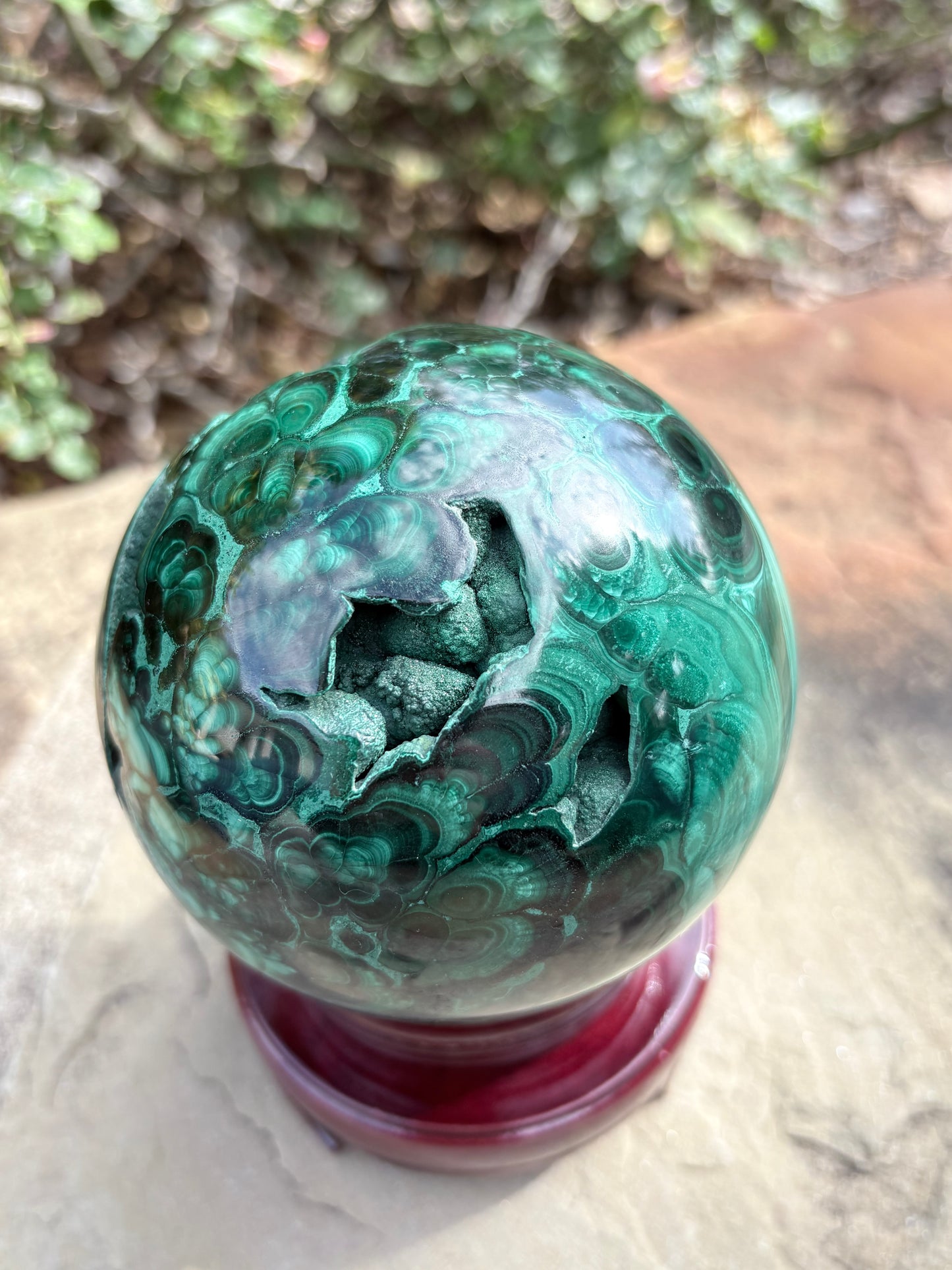 Collector-Grade Malachite Sphere with Natural Druzy Cavern & Ancient Power | Deep Protection | Earth-Born Truth