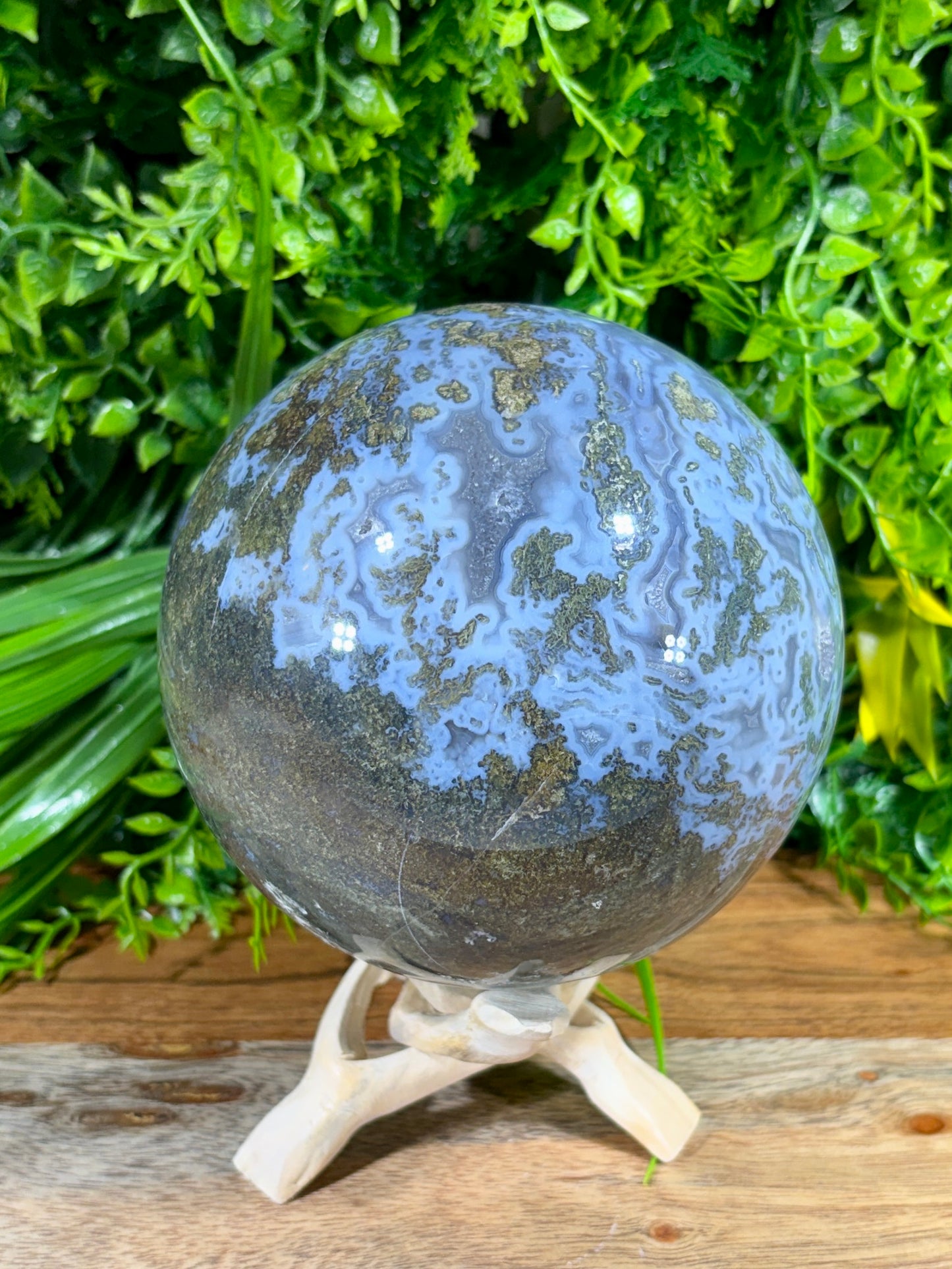 Large Moss Agate Sphere 107mm - 4.28 lbs. - Growth • Abundance • Grounding